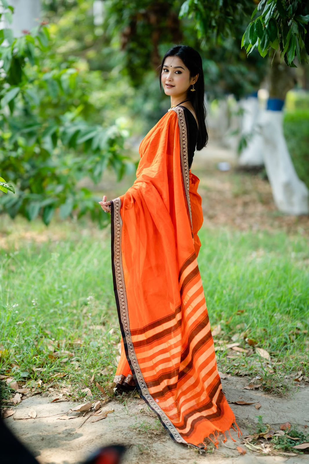 Handloom Orange black par saree_img_1
