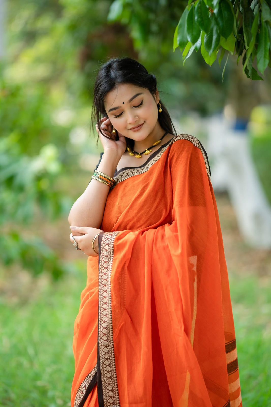 Handloom Orange black par saree_img_2