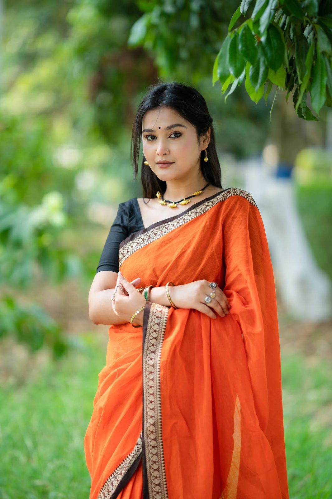 Handloom Orange black par saree_img_3