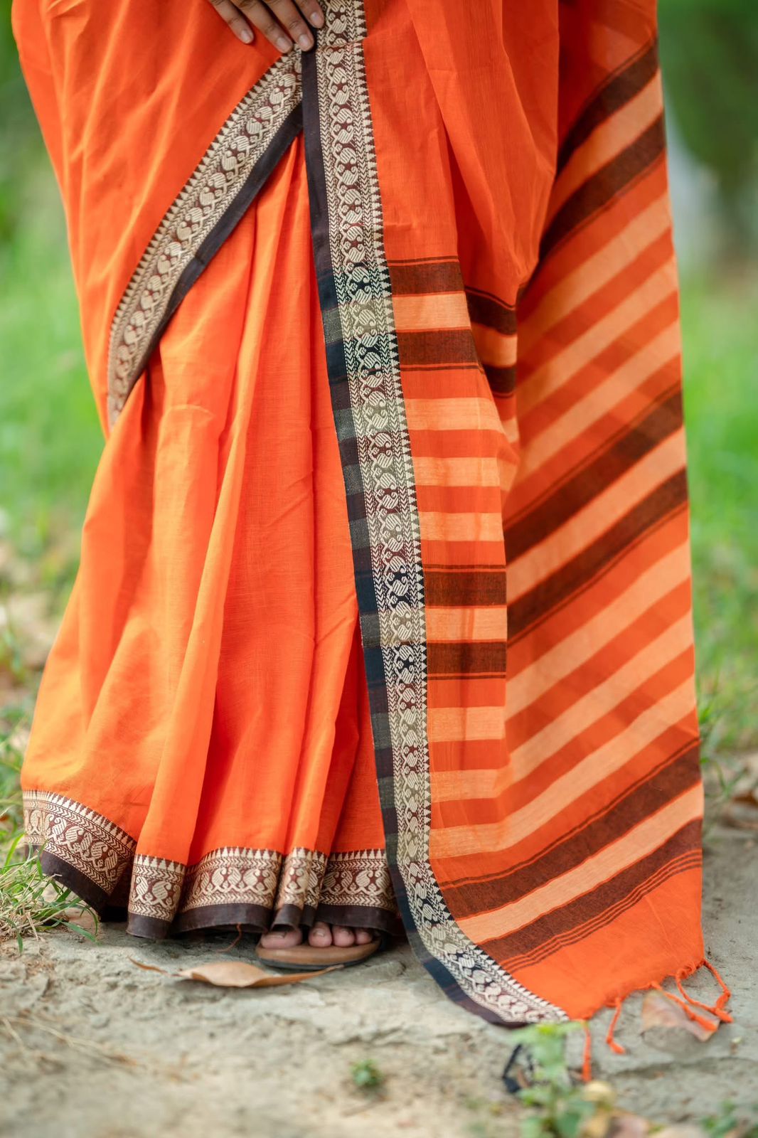 Handloom Orange black par saree_img_5