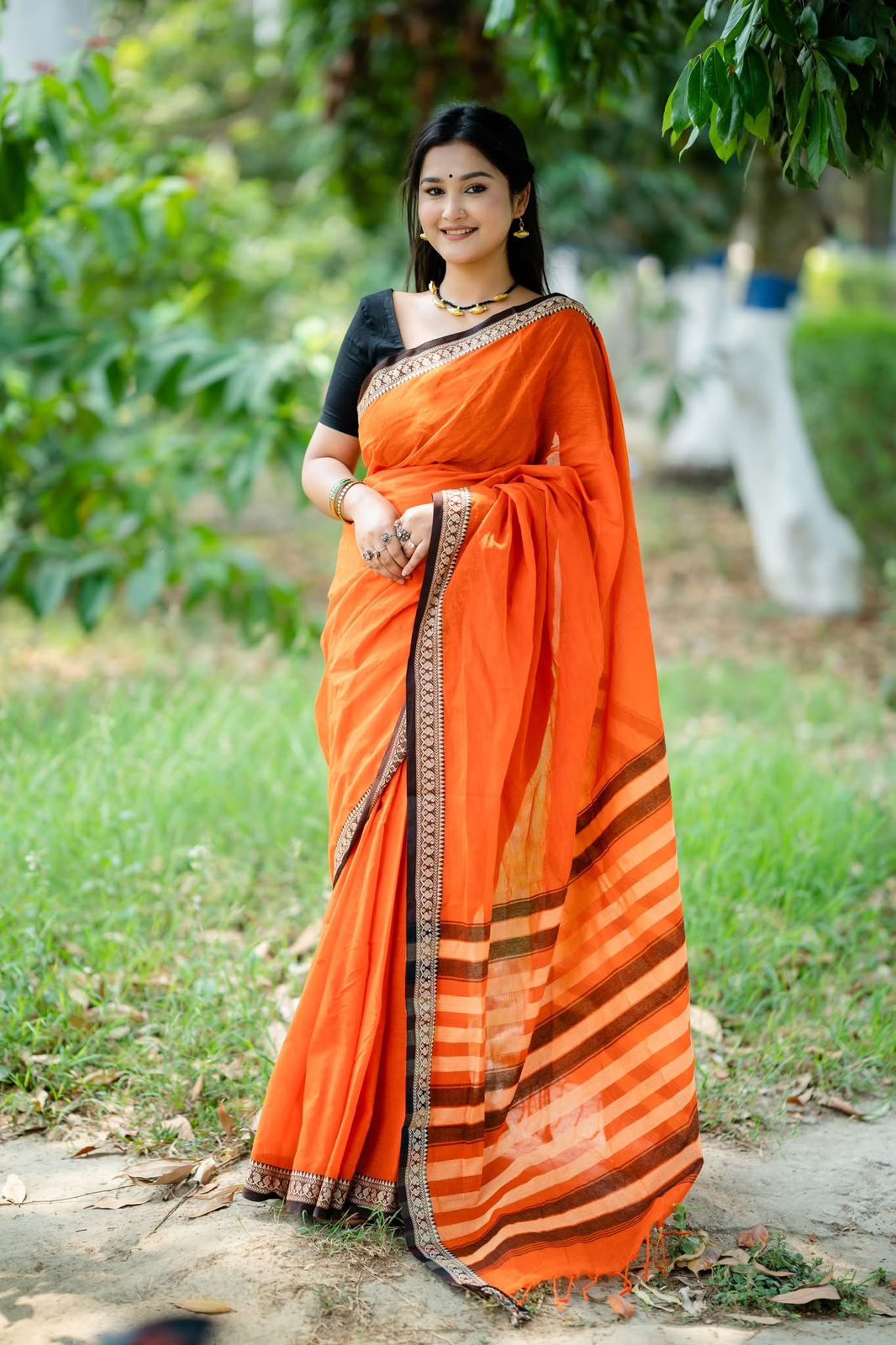 Handloom Orange black par saree_img_6