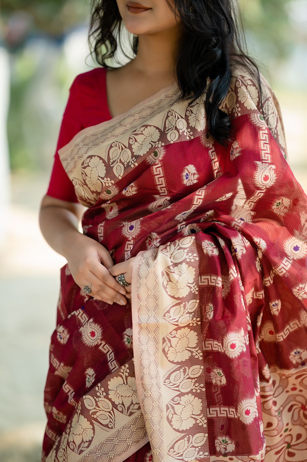 Handloom maroon colour full body work saree_img_1