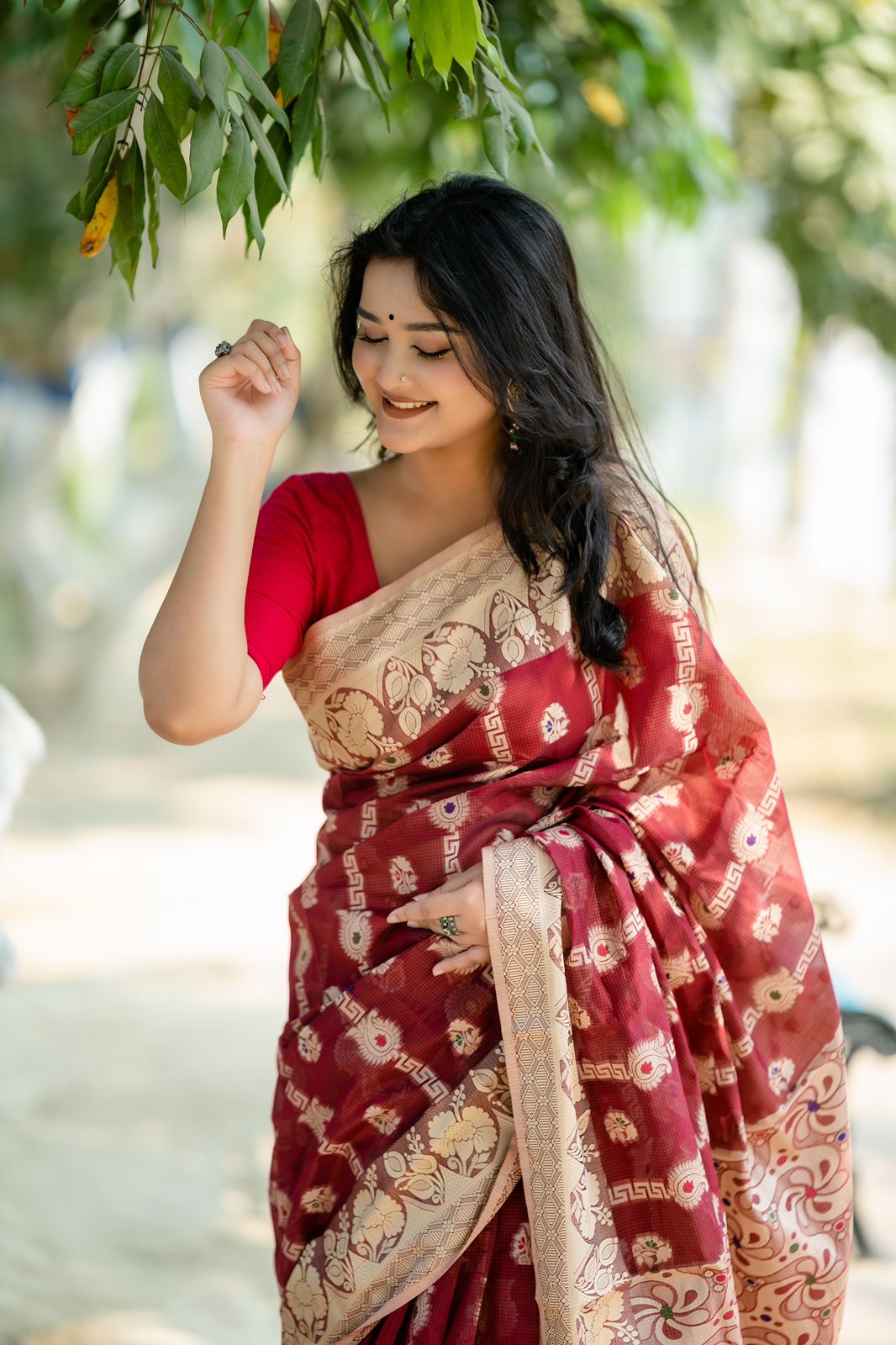Handloom maroon colour full body work saree_img_4