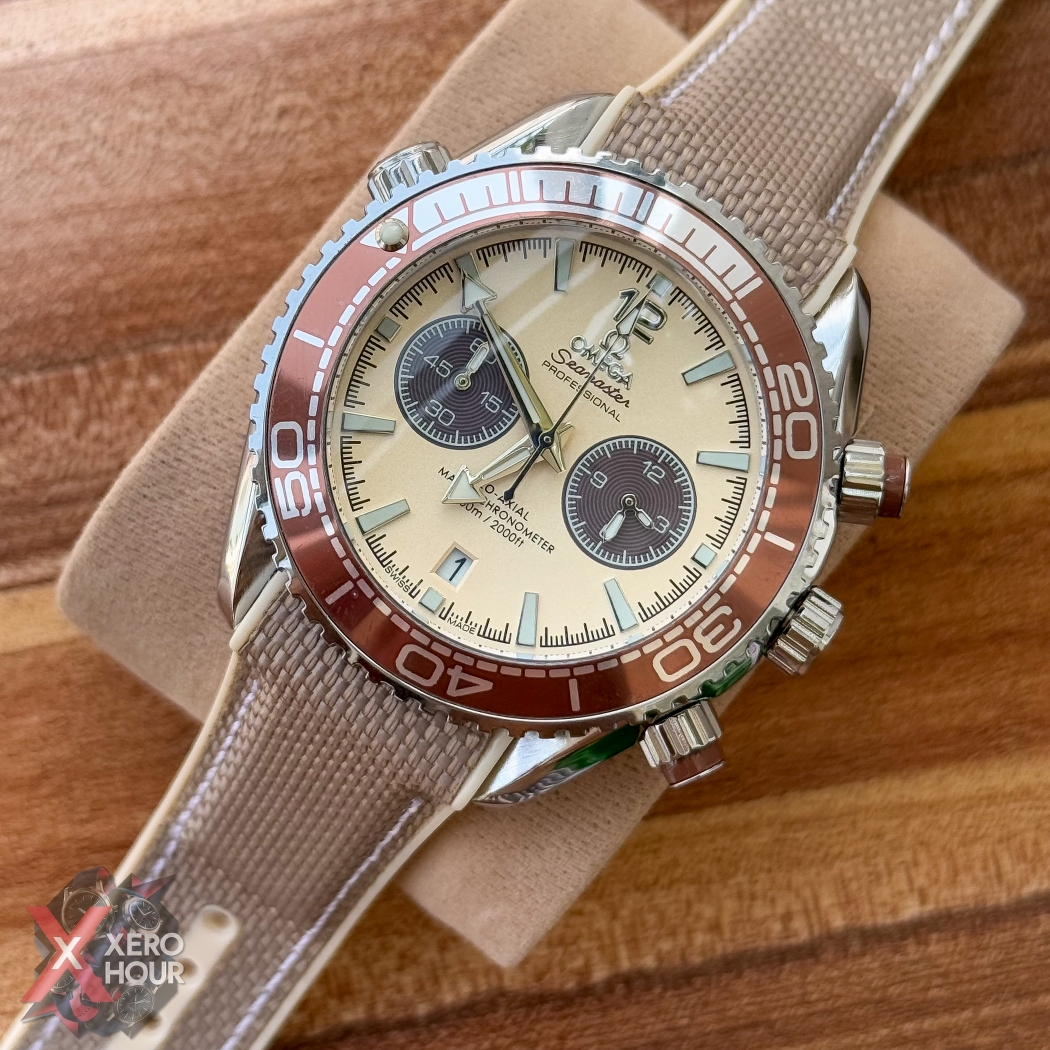 Omega seamaster Chronograph | Nylon strap | Cream color Bronze bezel