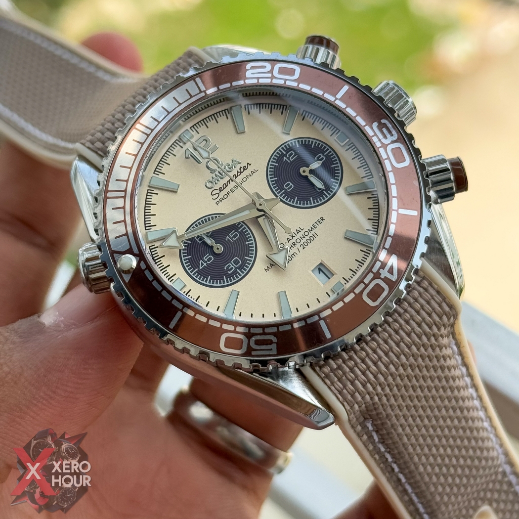 Omega seamaster Chronograph | Nylon strap | Cream color Bronze bezel_img_1