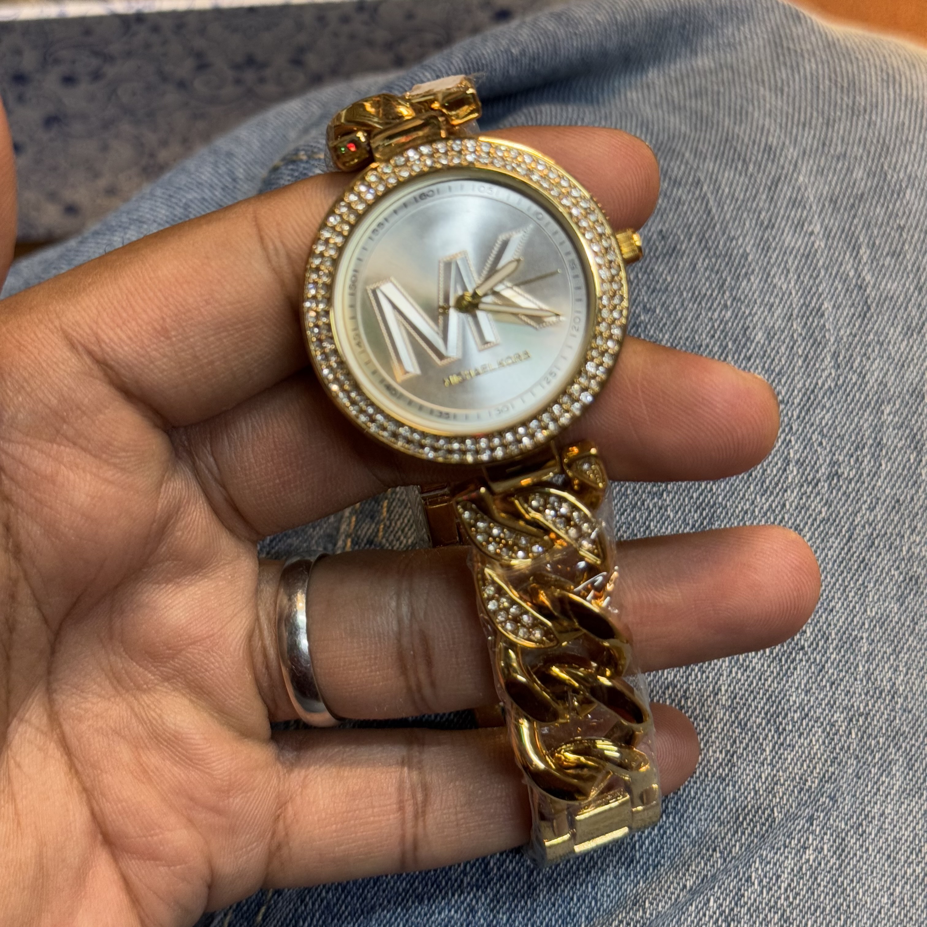 MK Rose gold body white dial stone