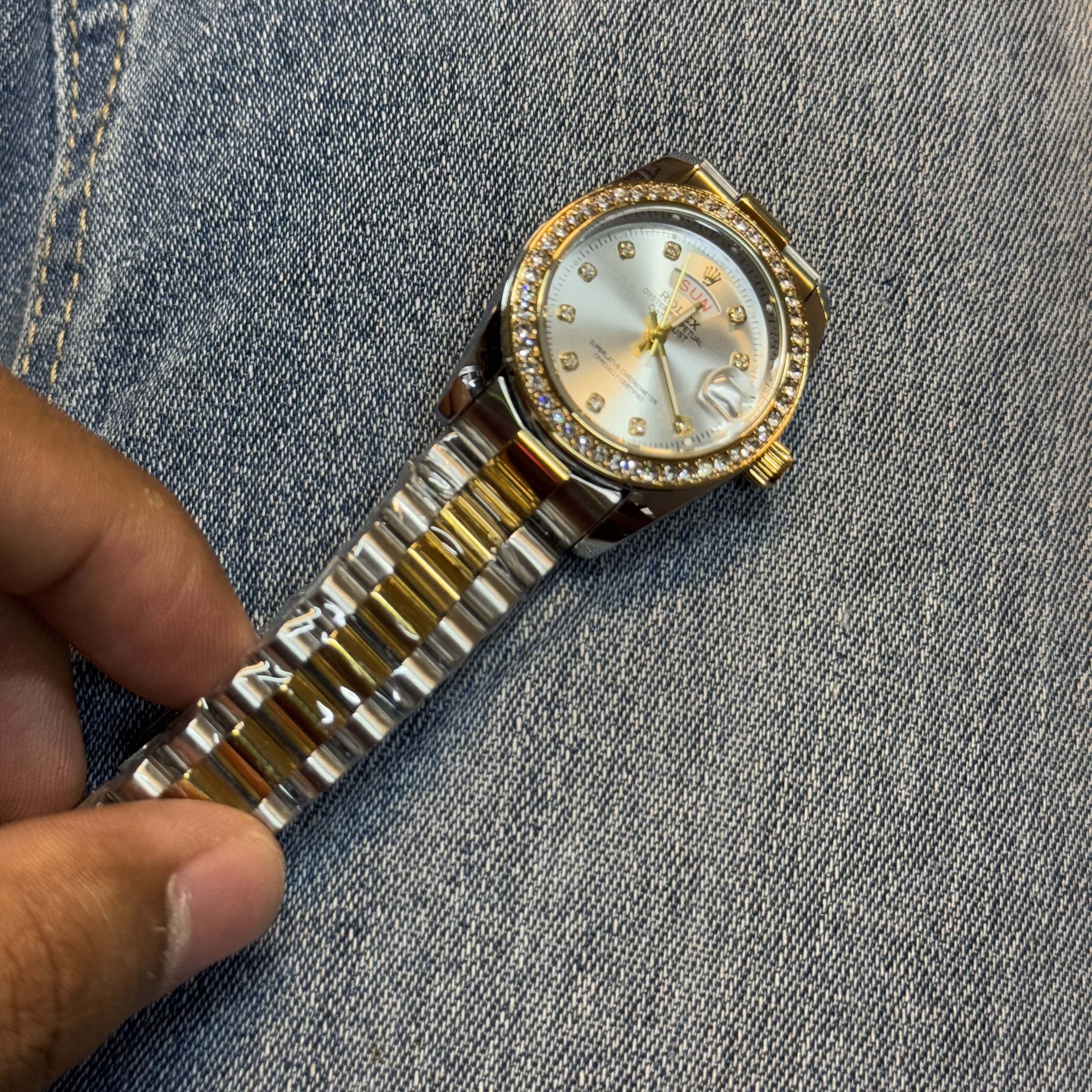 Rolex Dual Tone white Stone Ladies Date just