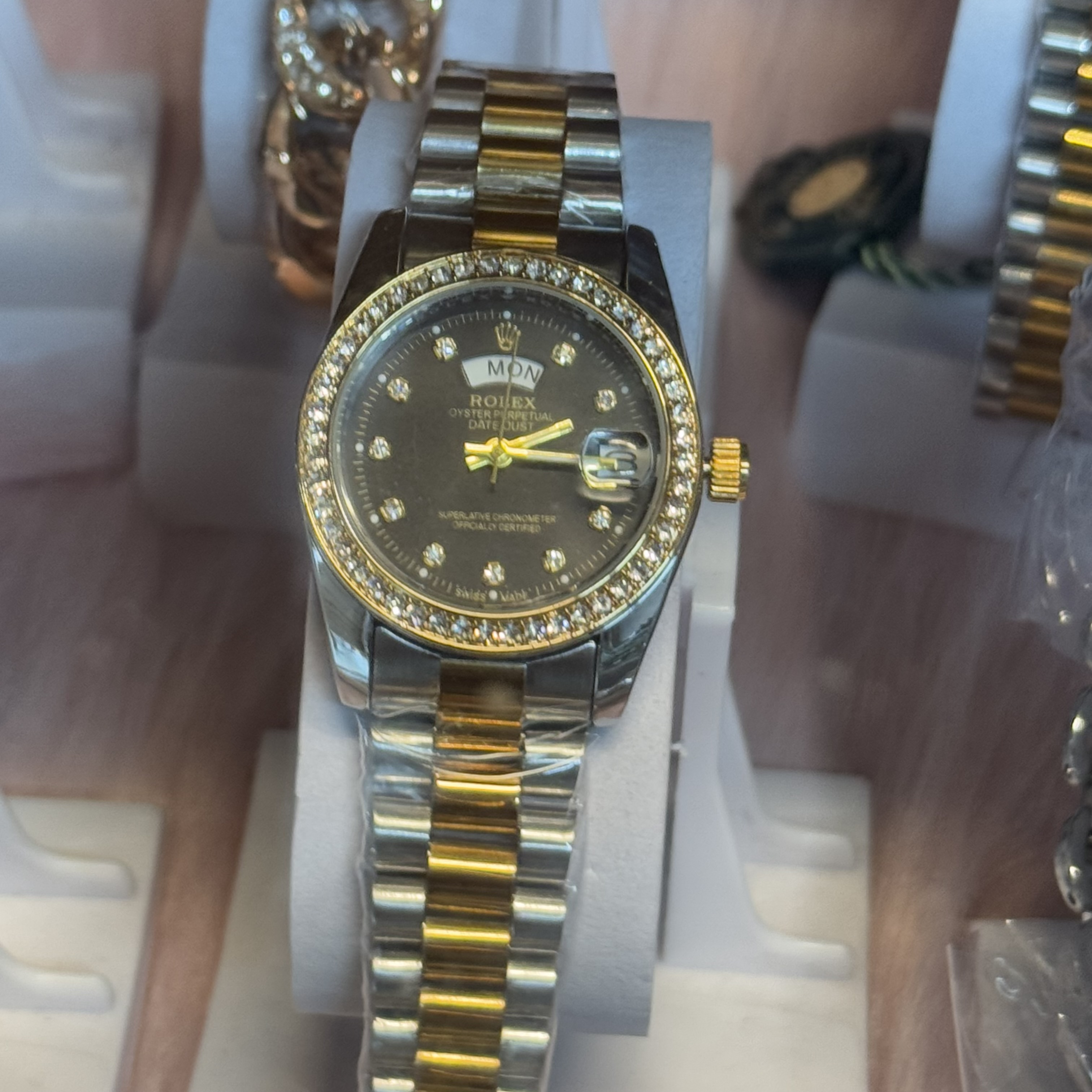 Rolex Black dial Dual tone stone  day date