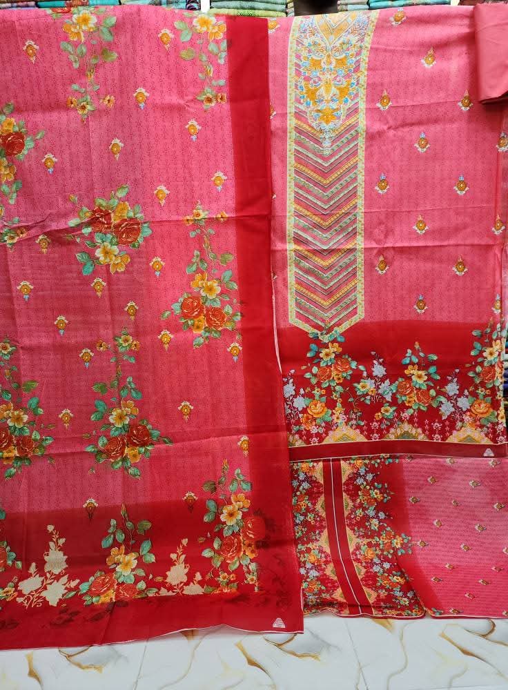 ডিজিটাল প্রিন্ট পিউর সুতি থ্রি পিস- (Unstitched)