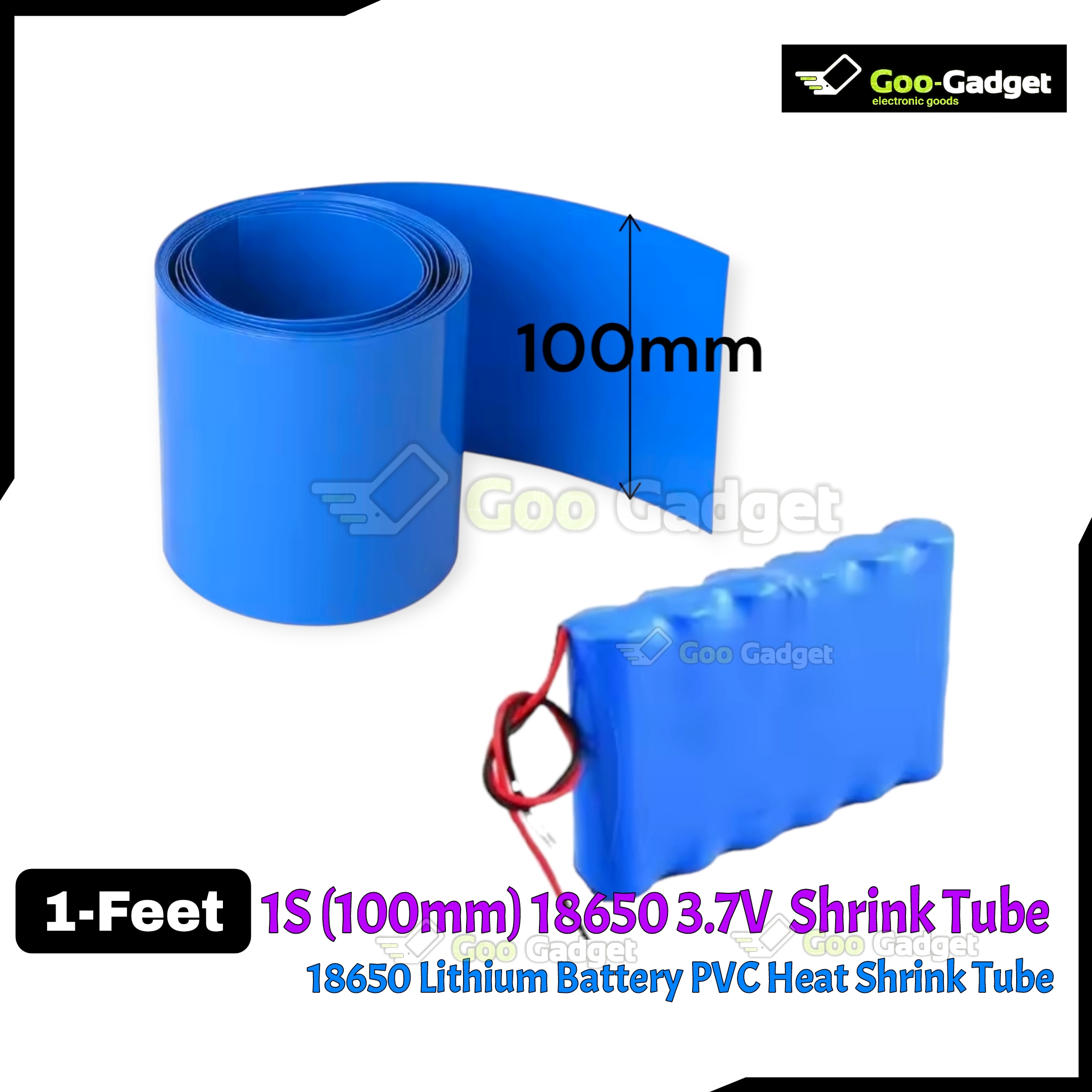 18650 Lithium Battery PVC Heat Shrink Tube – Blue | 30mm, 100mm, 120mm, 130mm Width | Insulated Film Wrap for 1S–3S Battery Pack