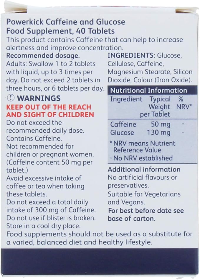 Power Kick Extra Energy Caffeine & Glucose Tablets x 40 - Made in UK_img_2