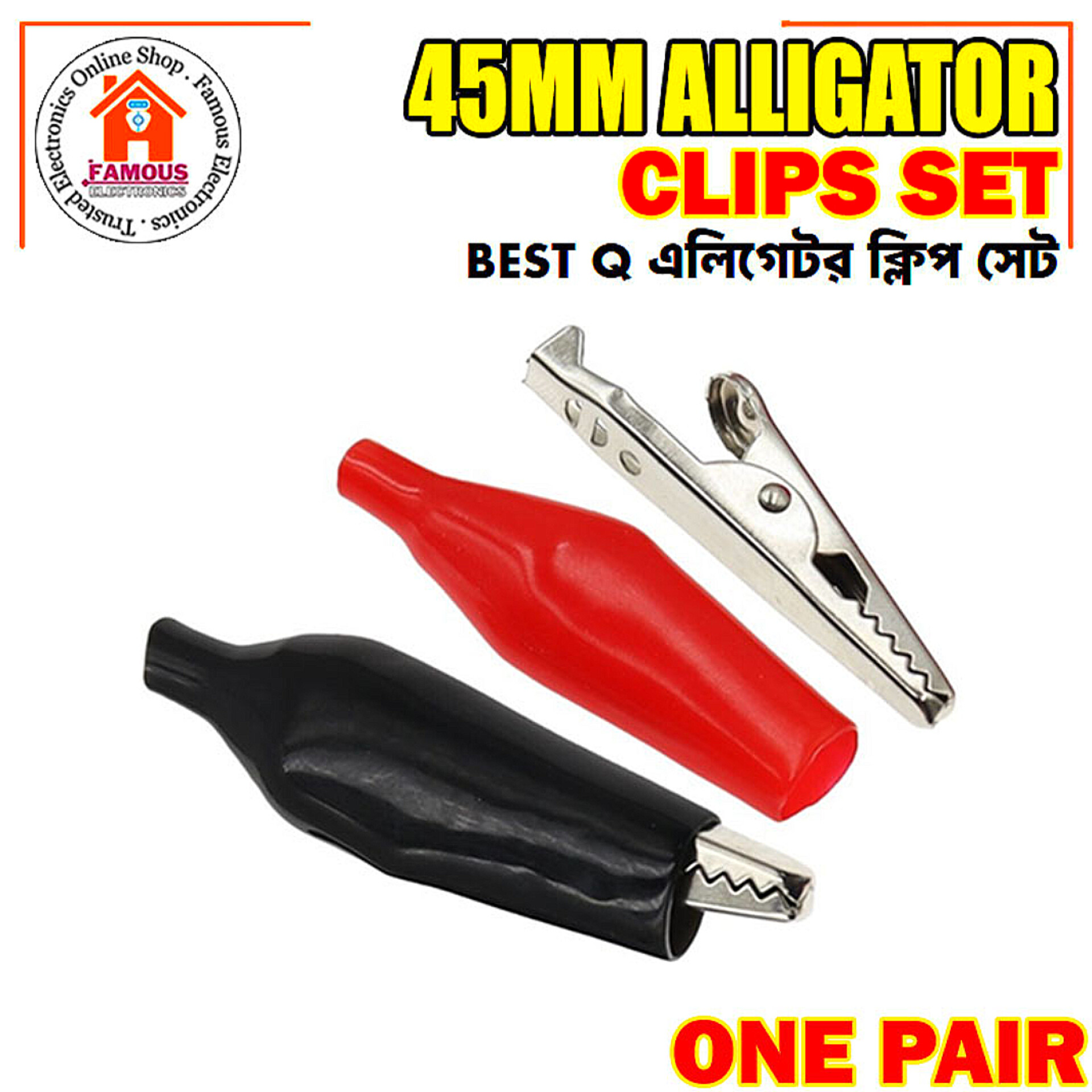 1 Pair Alligator Clips (Red & Black) | 45mm Plastic Boot Electrical Test Clamps | Battery & Multimeter Crocodile Claws_img_1