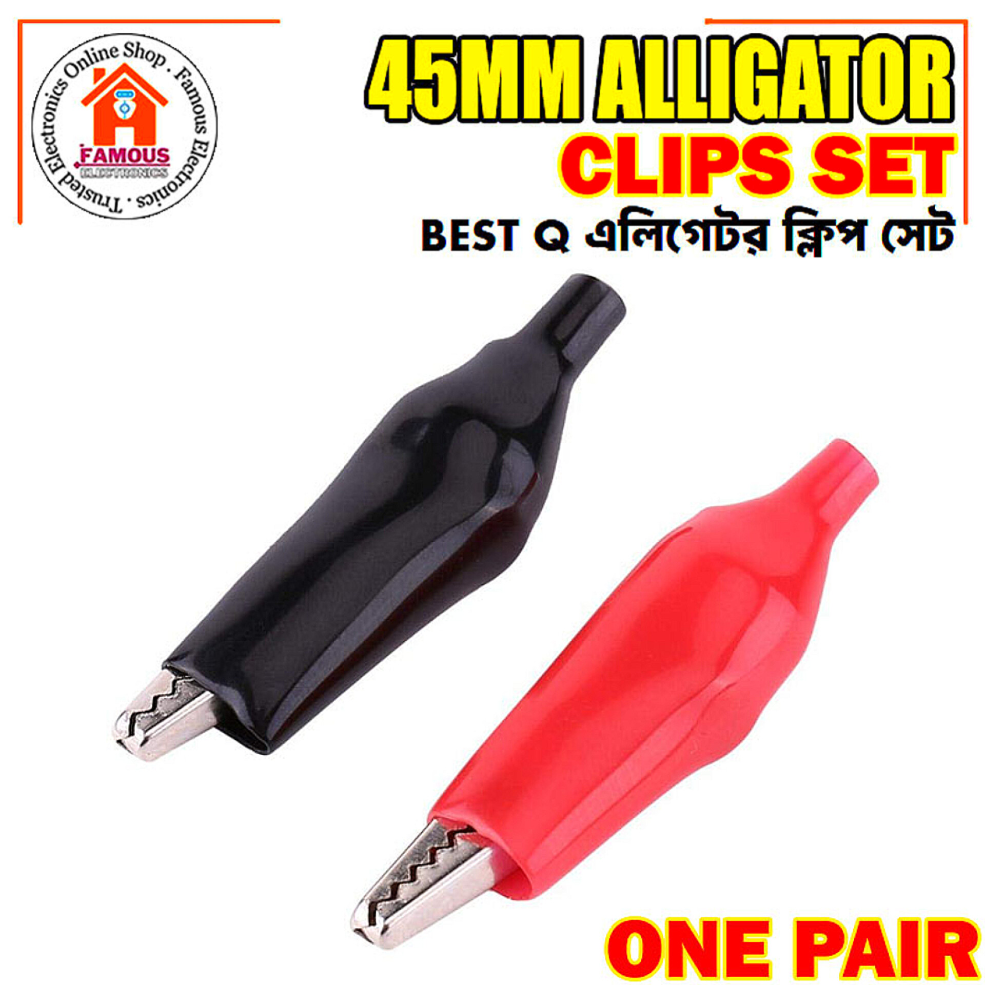 1 Pair Alligator Clips (Red & Black) | 45mm Plastic Boot Electrical Test Clamps | Battery & Multimeter Crocodile Claws_img_3