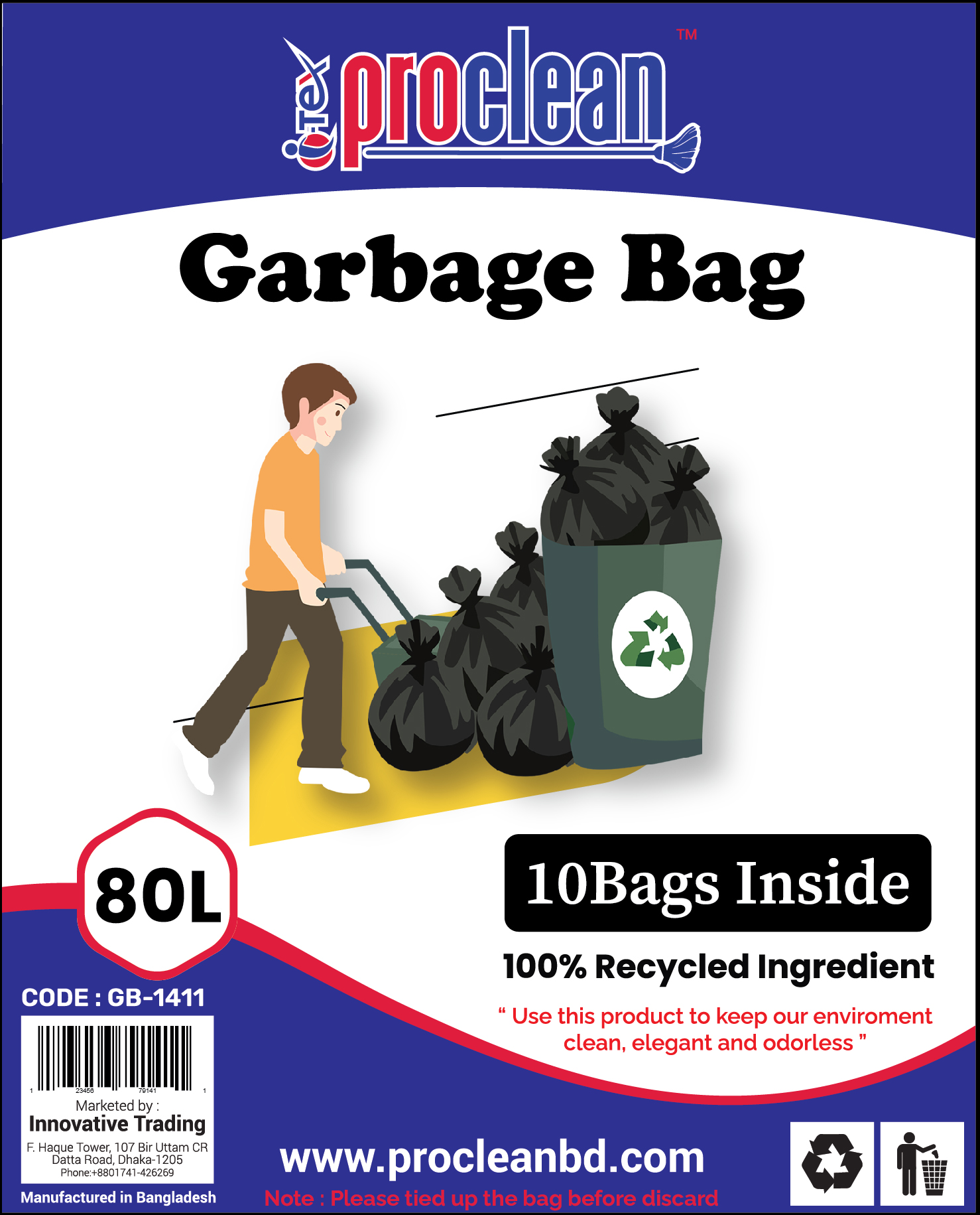 Proclean Garbage Bag 80L ( 10pcs ) GB-1411_img_1