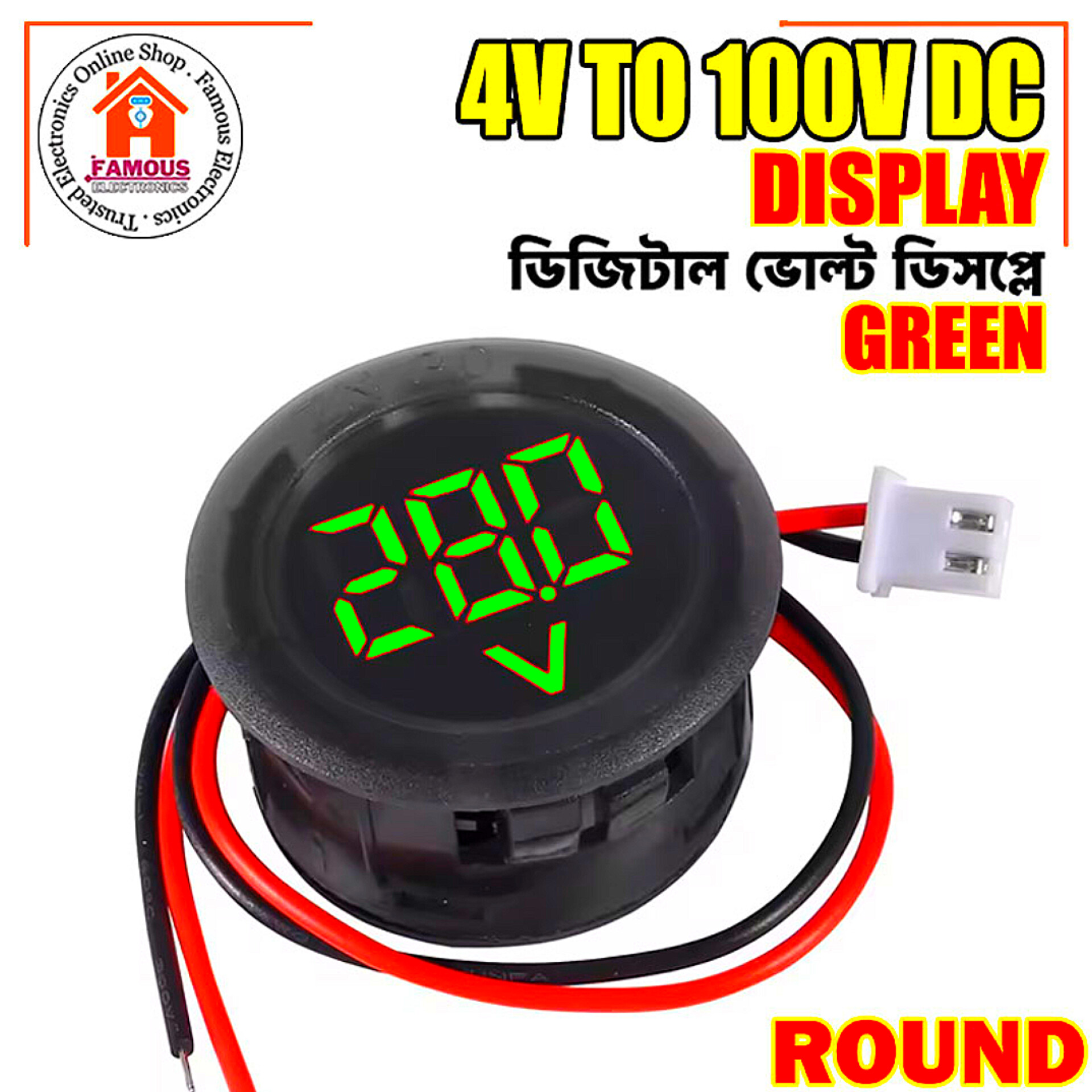 4V-100V LED Digital Display Round Two-wire Voltmeter DC Digital Car Voltage Current Meter Volt Detector Tester Monitor_img_6