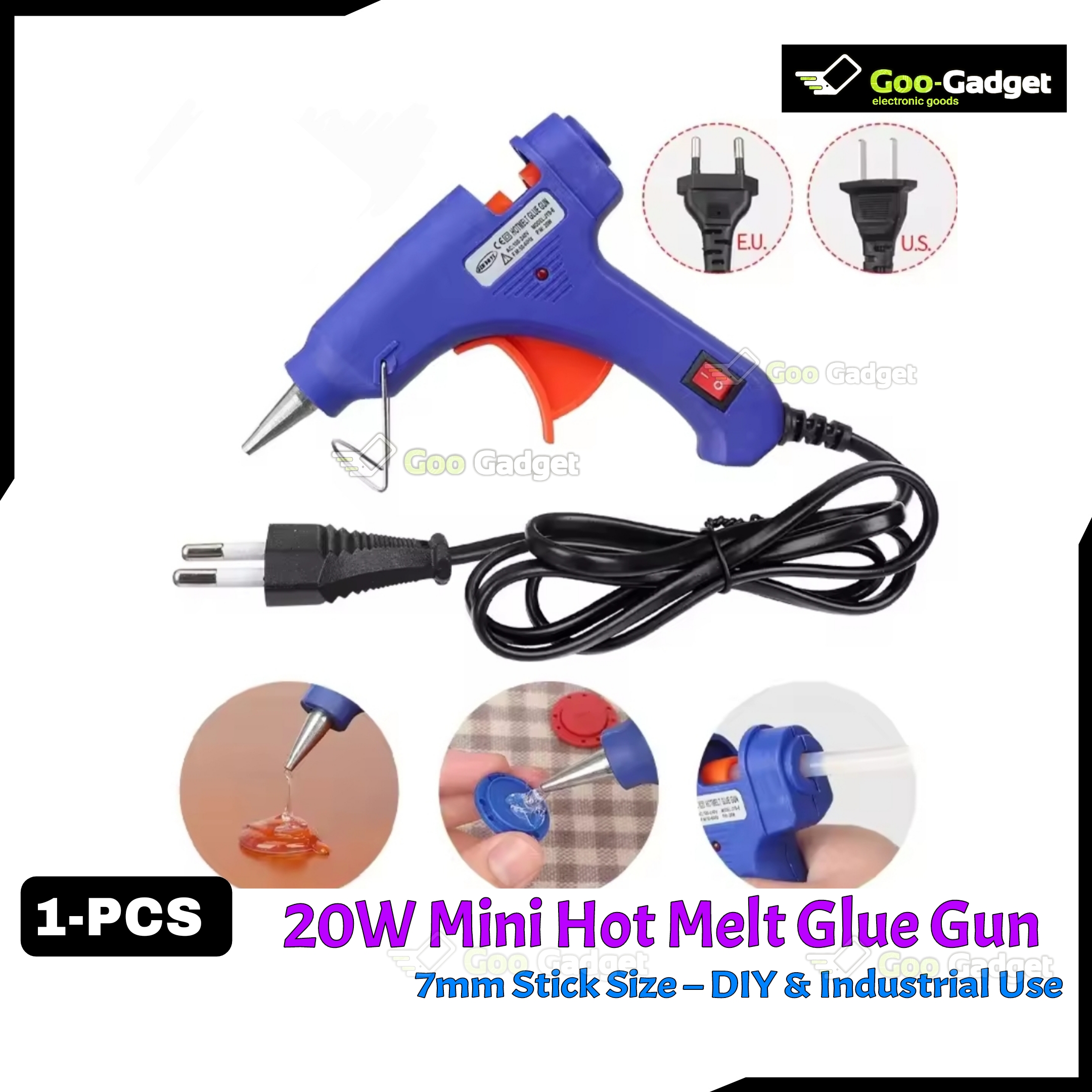 20W Mini Hot Melt Glue Gun | 7mm Stick Size | DIY & Industrial Use
