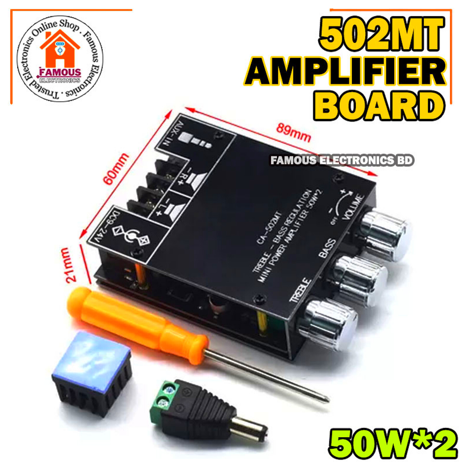 502MT Bluetooth 5.0 Super Base Amplifier Board with Acrylic Box Sell 2.0 Channel 2x50W Power Audio Stereo Amplifier Board AUX Bass Treble AMP similar ZK-502M CA-502MT ZK-502MT_img_3