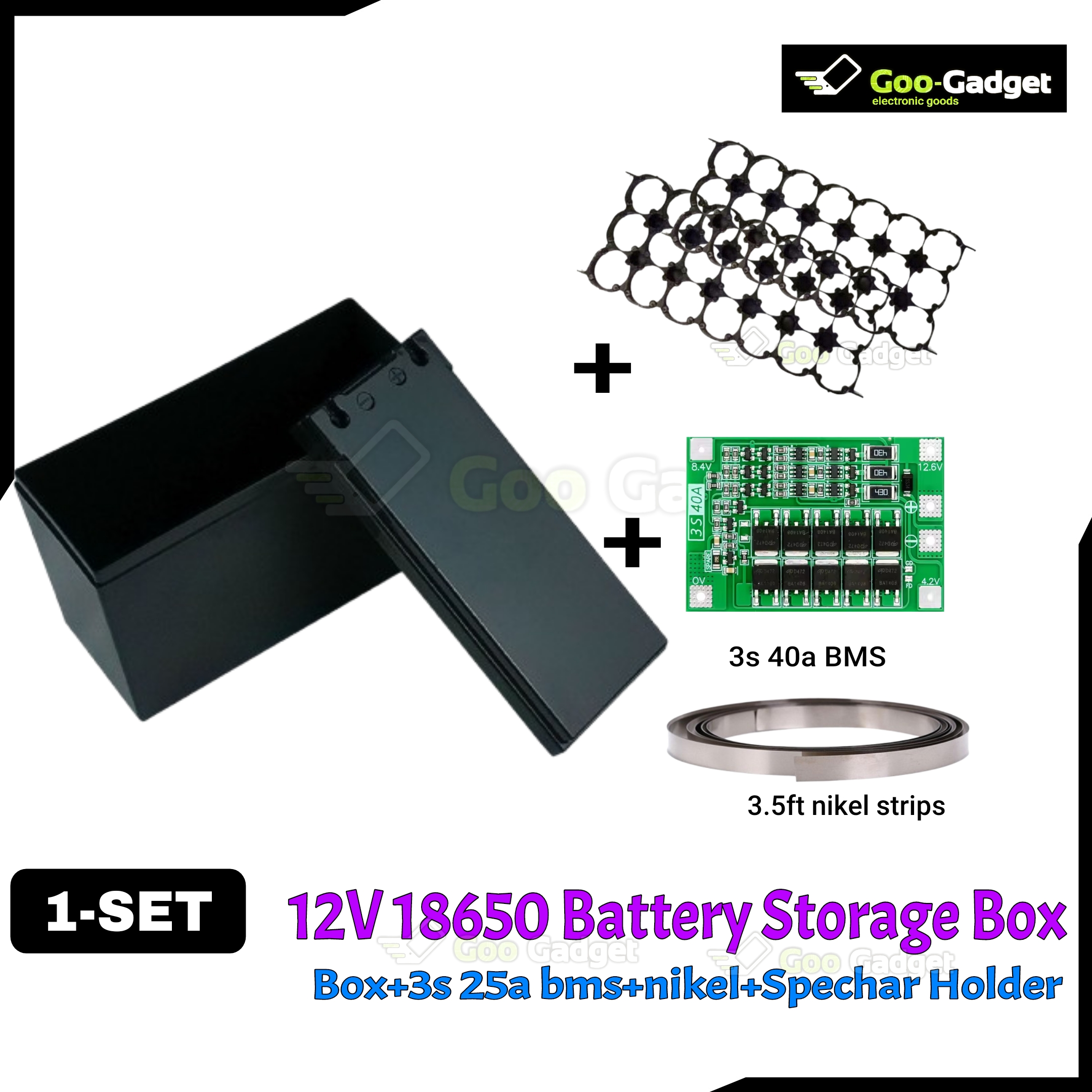 DIY 18650 Battery Storage Box Set (12.6V) – 21-Cell Storage Box + 3S 25A/40A BMS + Spacer Holder + 3.5ft Nickel Strip – 1 Set_img_2