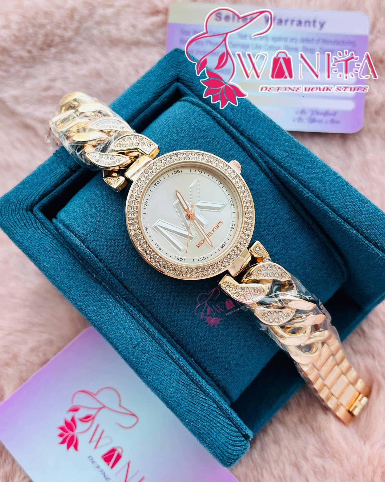 Michael Kors Rose Gold White Dial Stone Watch