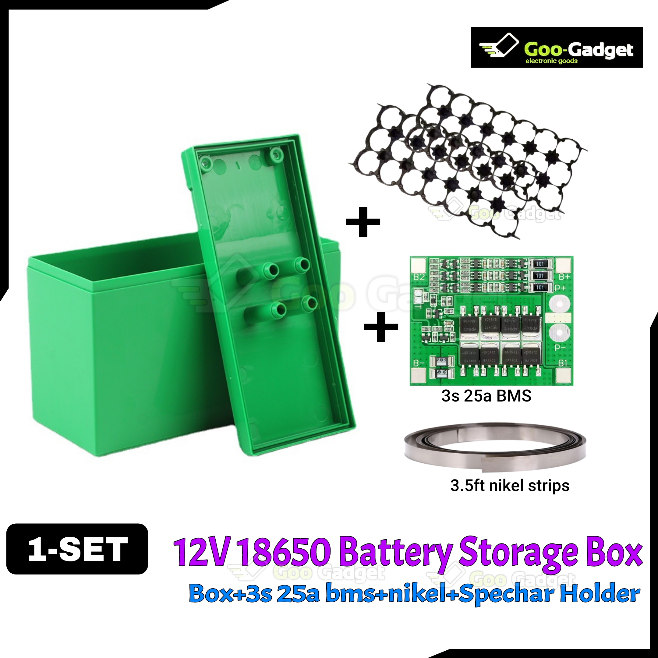 DIY 18650 Battery Storage Box Set (12.6V) – 21-Cell Storage Box + 3S 25A/40A BMS + Spacer Holder + 3.5ft Nickel Strip – 1 Set_img_3