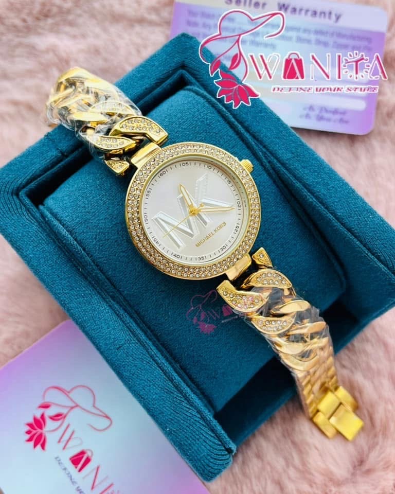 Michael Kors Golden White Dial Stone Watch