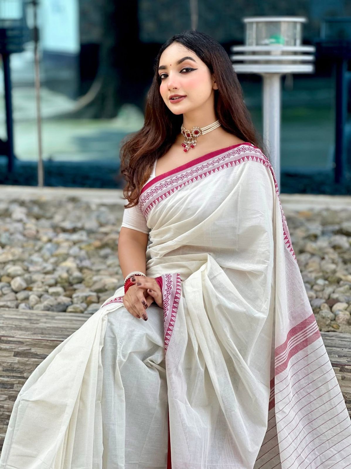 Handloom white maroon par saree_img_3