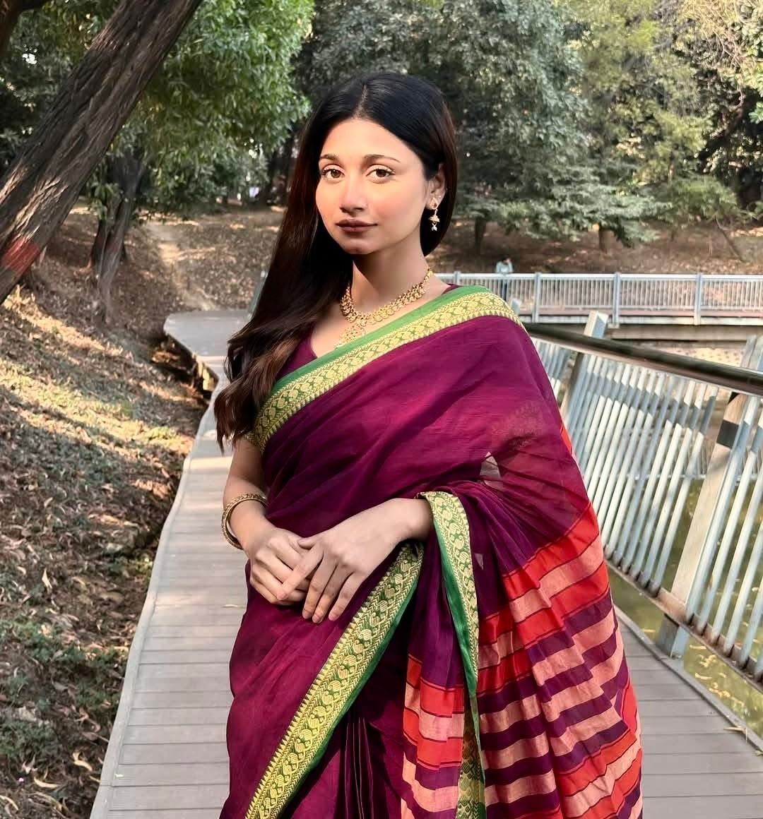 Handloom purple green par saree