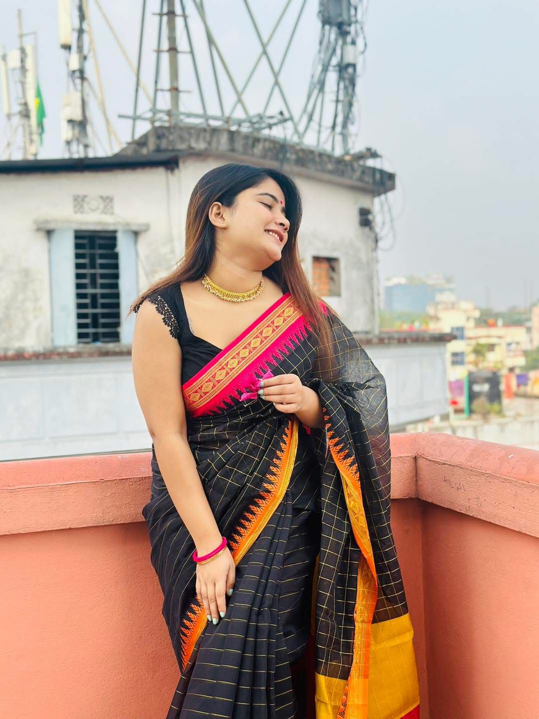 Handloom black pink par saree_img_1