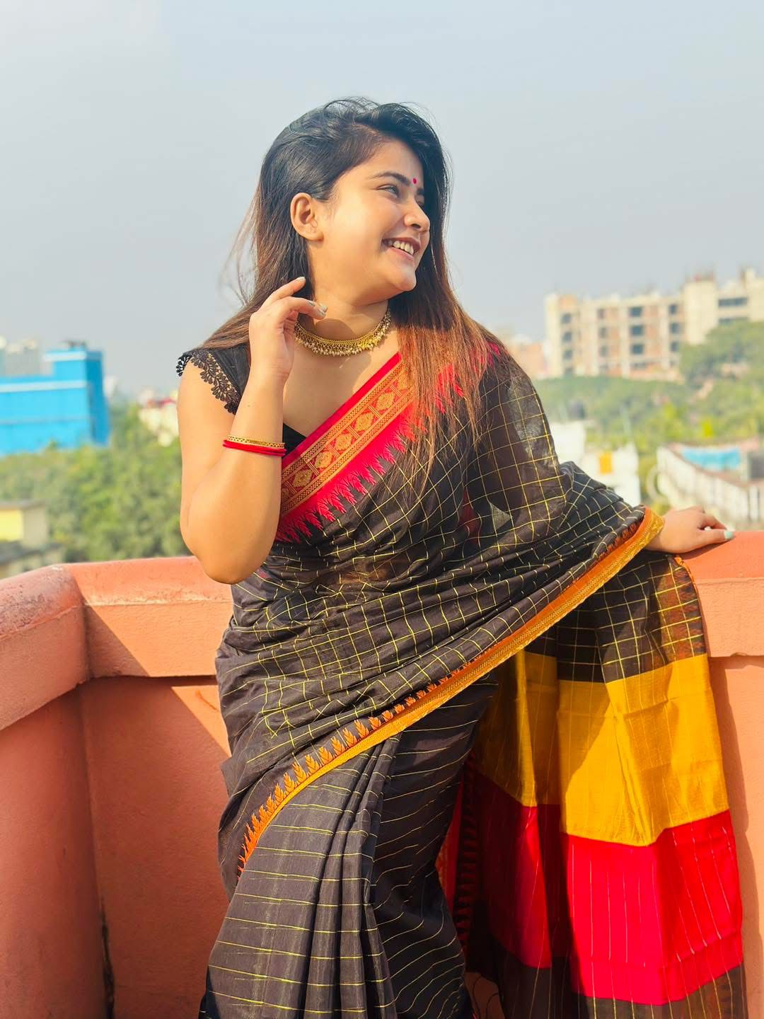 Handloom black pink par saree_img_2