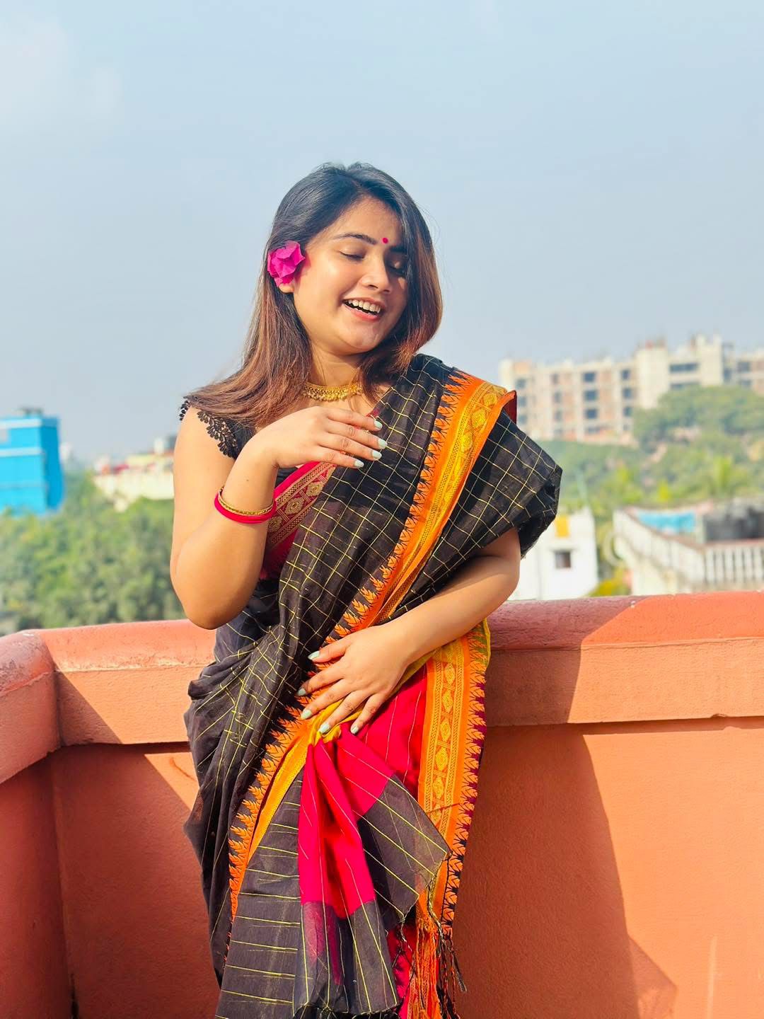 Handloom black pink par saree_img_3