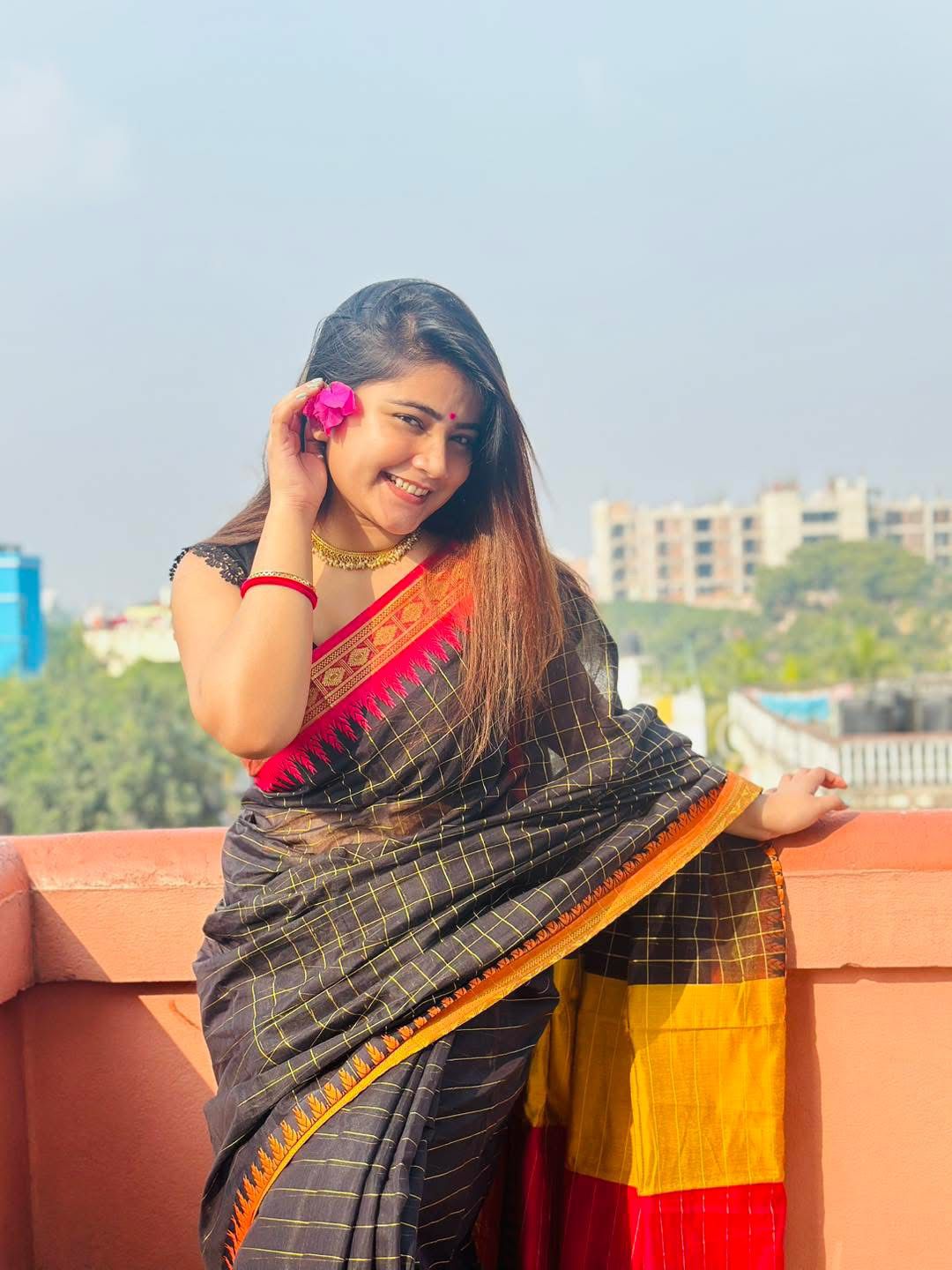 Handloom black pink par saree_img_4