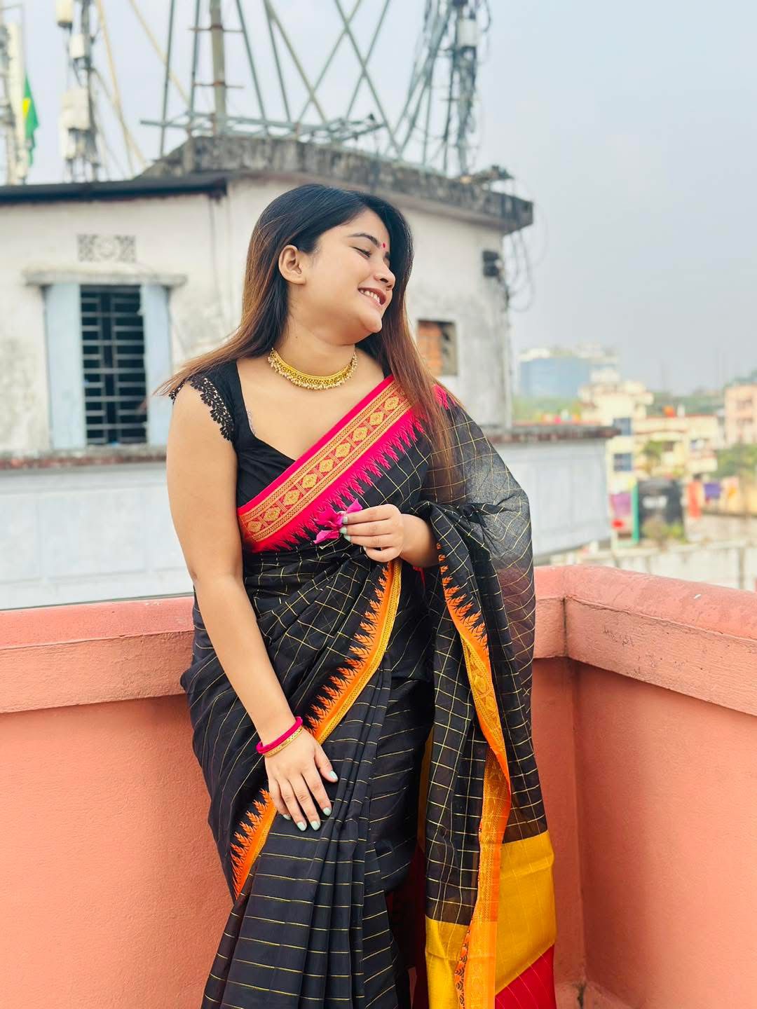 Handloom black pink par saree_img_6