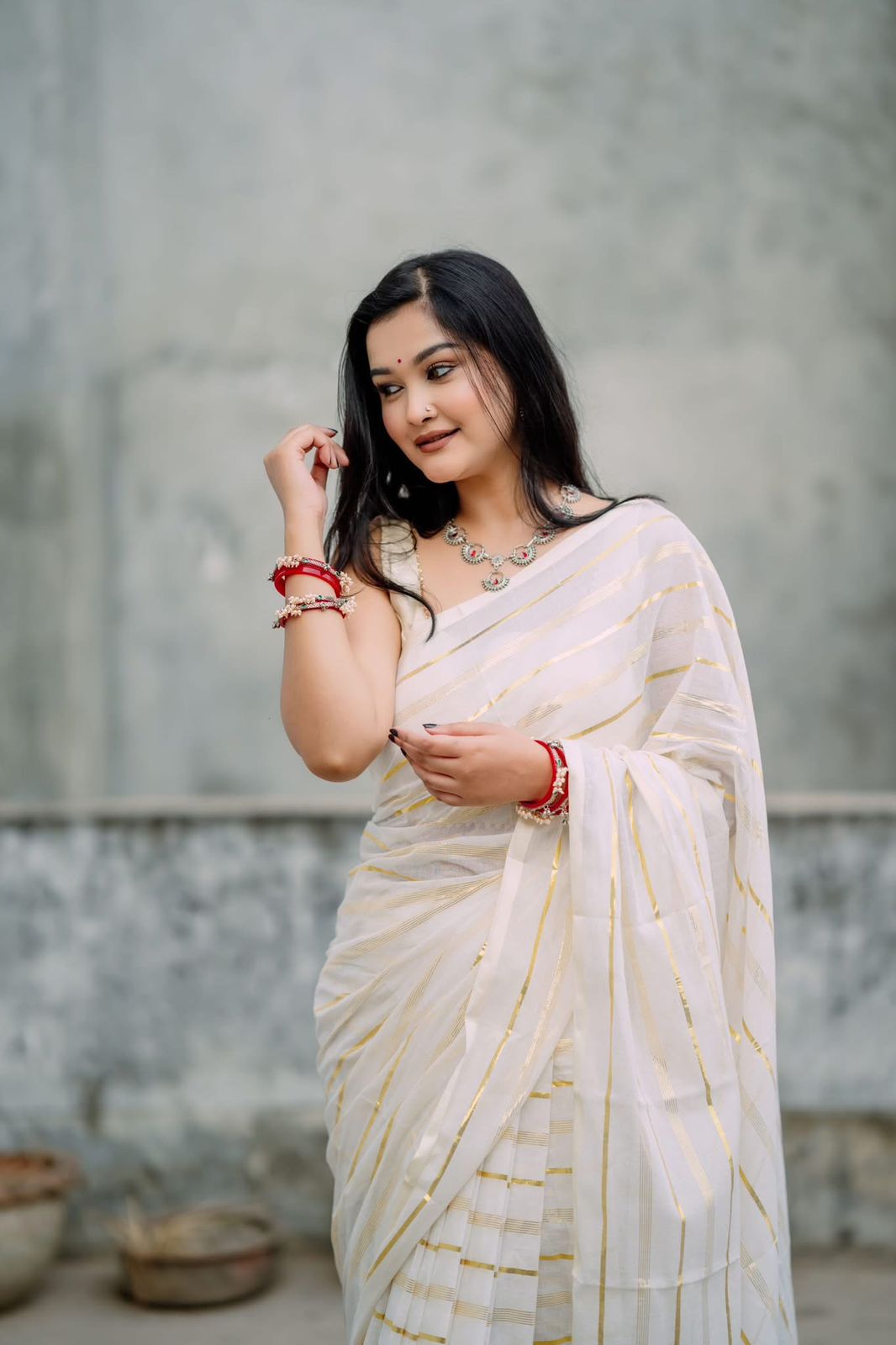 Handloom white jori work saree_img_5