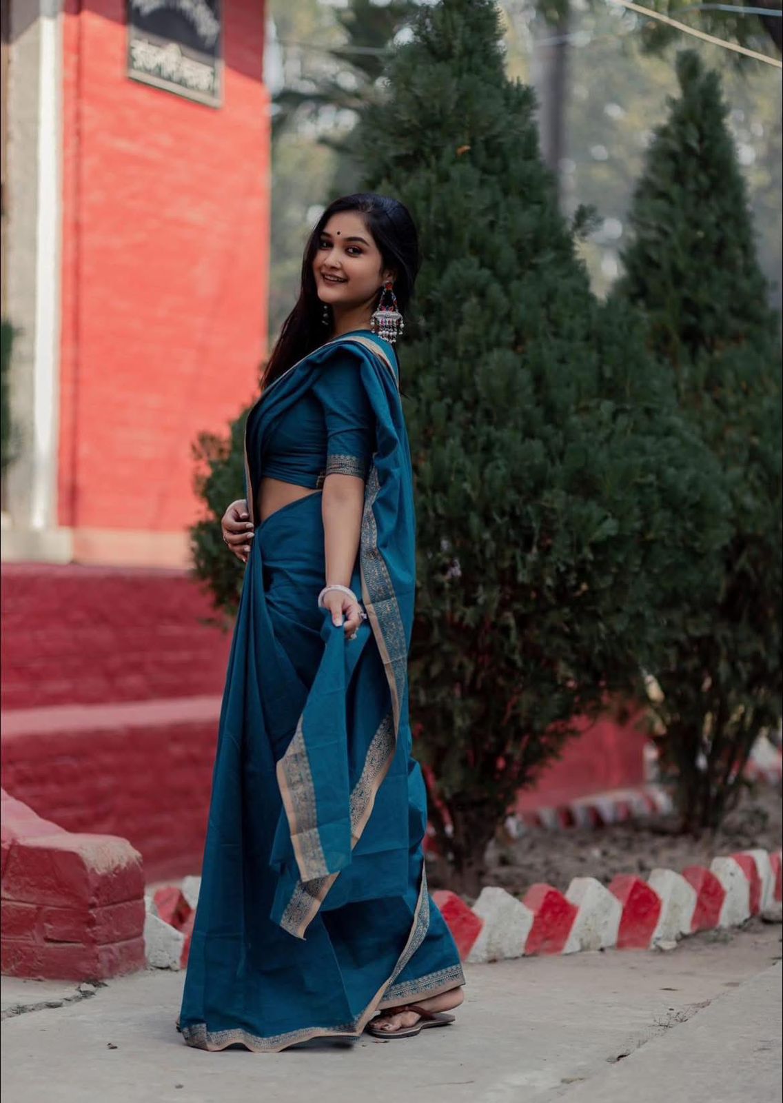 Handloom sea blue saree
