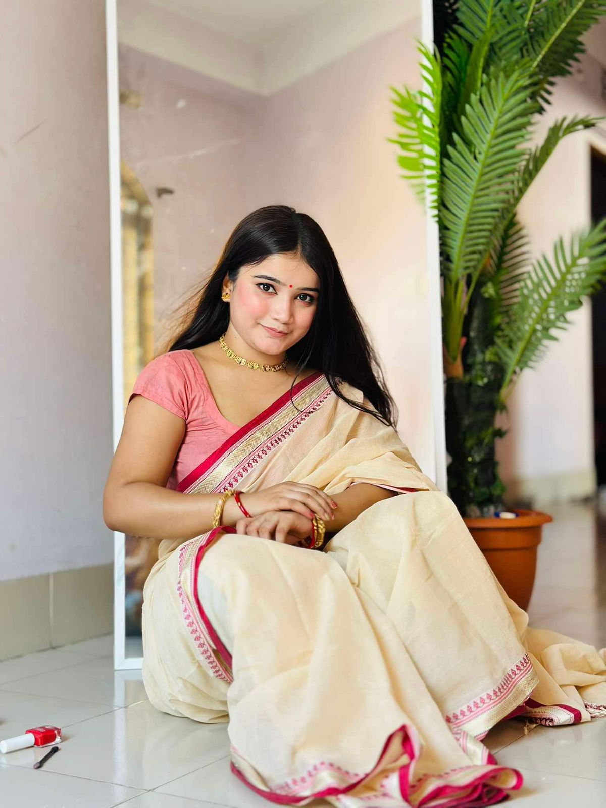 Handloom off white saree