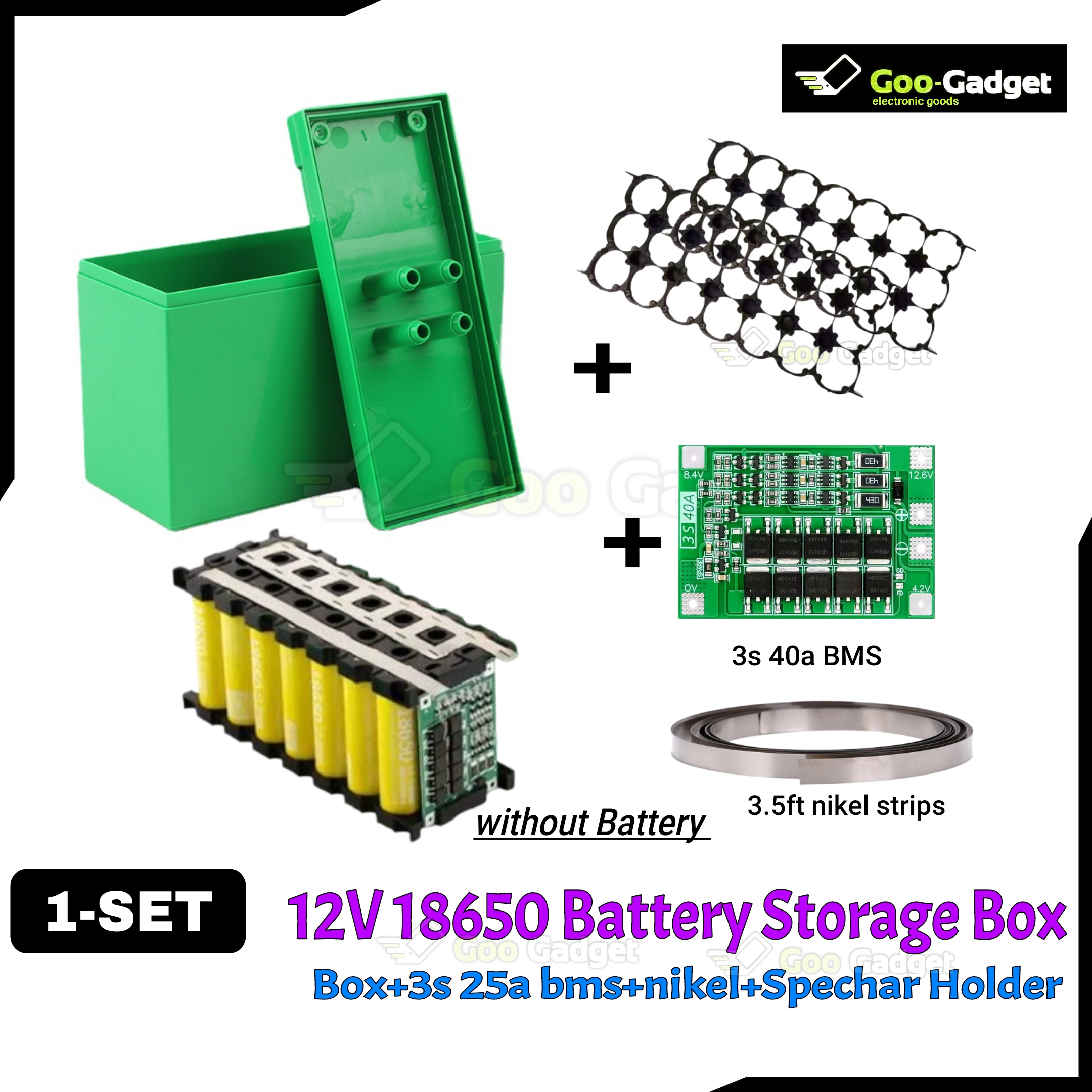 DIY 18650 Battery Storage Box Set (12.6V) – 21-Cell Storage Box + 3S 25A/40A BMS + Spacer Holder + 3.5ft Nickel Strip – 1 Set_img_0