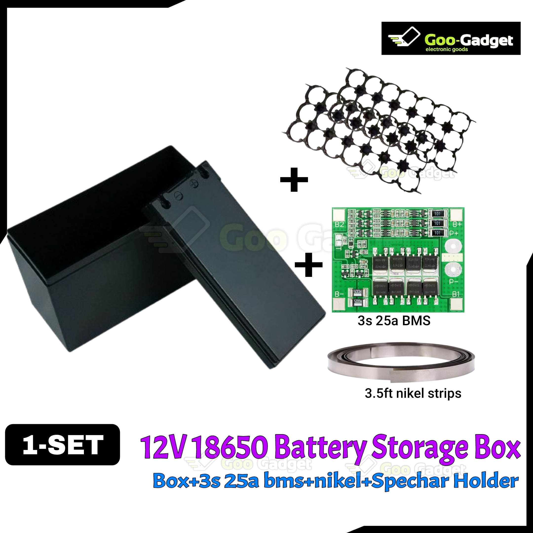 DIY 18650 Battery Storage Box Set (12.6V) – 21-Cell Storage Box + 3S 25A/40A BMS + Spacer Holder + 3.5ft Nickel Strip – 1 Set_img_4