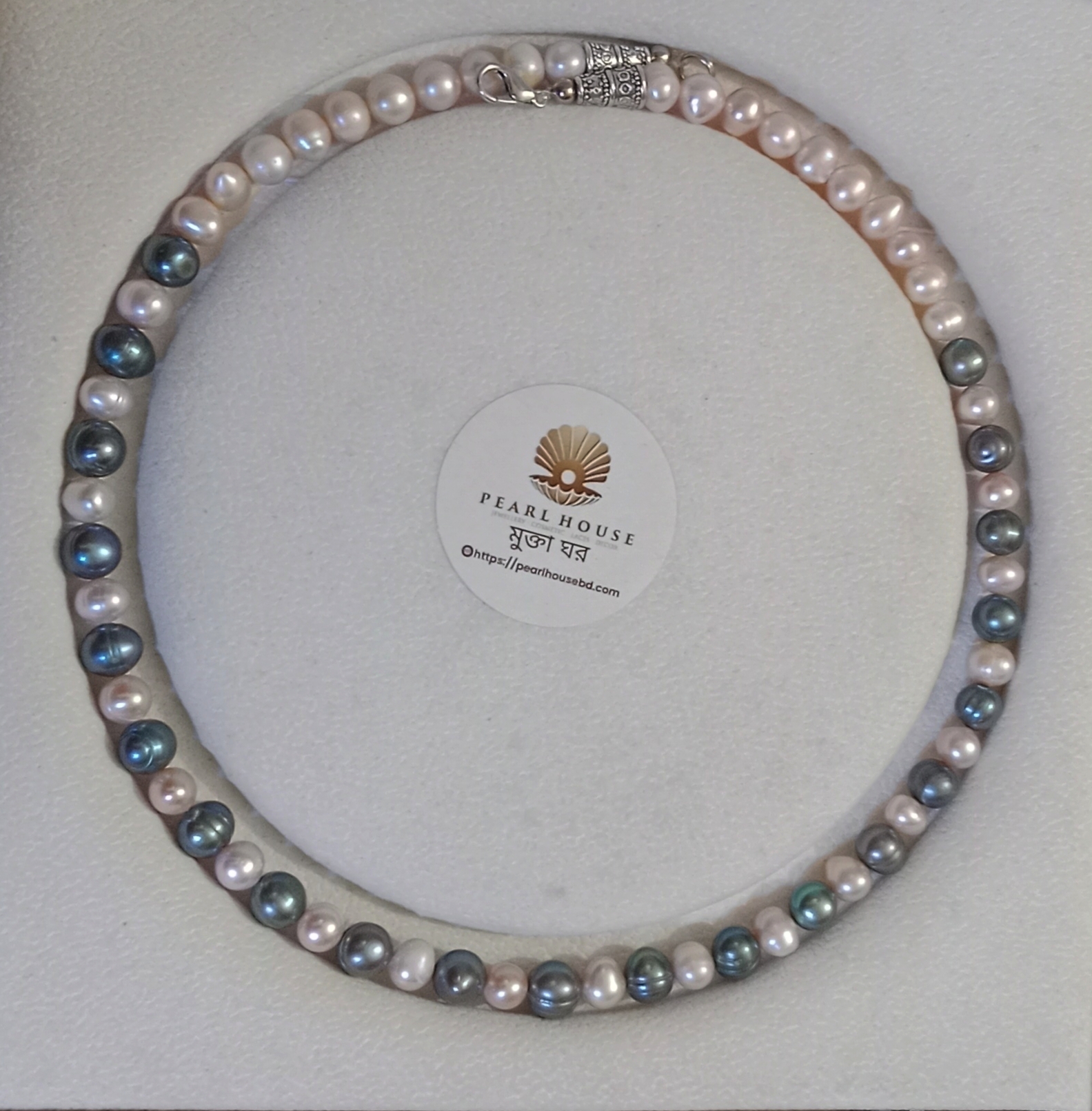 Peach & sea blue Pearl One layer necklace_img_0