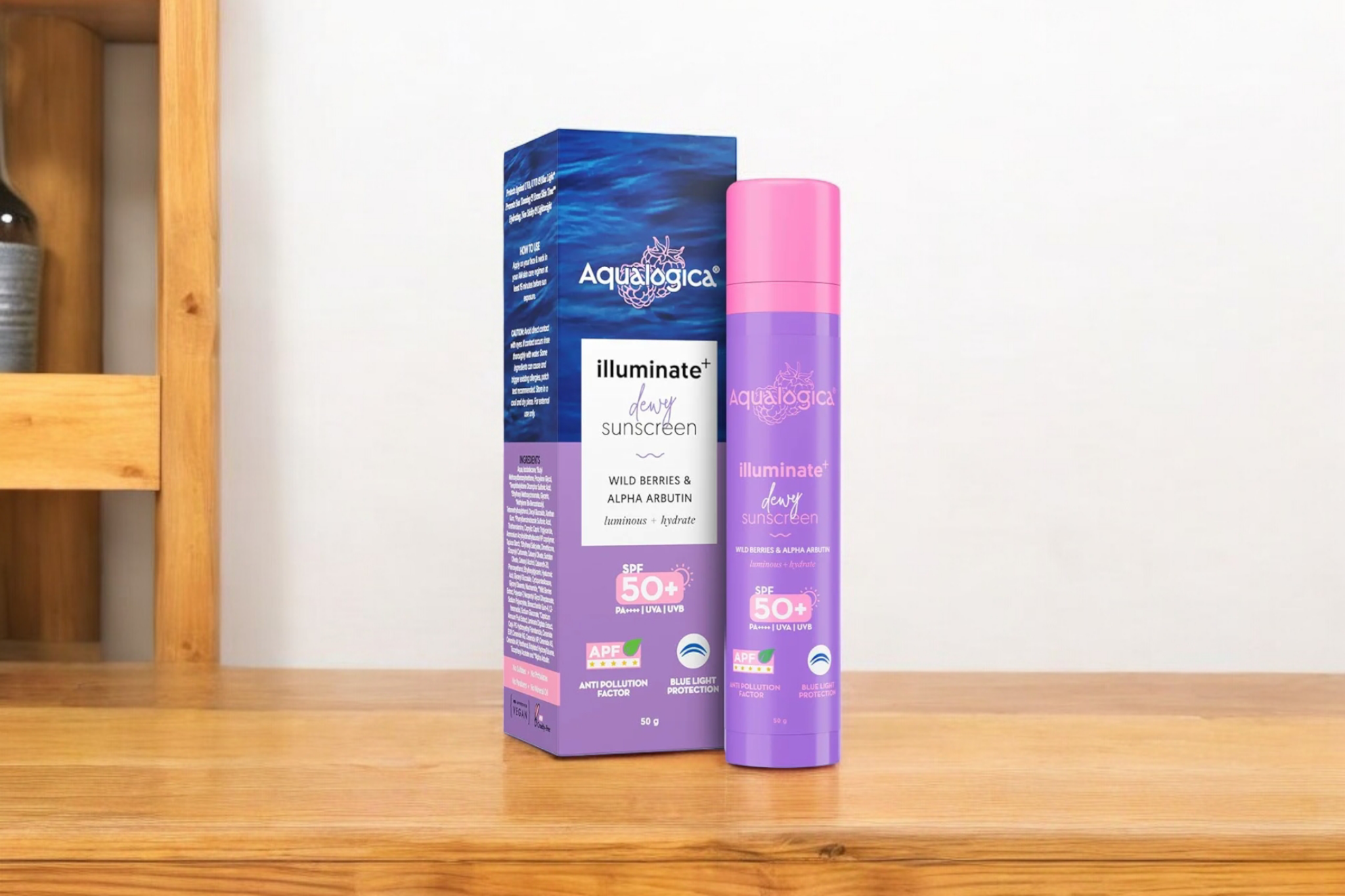 Aqualogica Illuminate+ Dewy Sunscreen SPF 50+ PA++++ with Anti Pollution Factor (APF) | Wild Berries & Alpha Arbutin - 50g