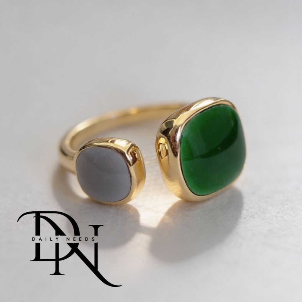Emerald Open Ring for Women & Men | Minimalist Geometric Adjustable Alloy Ring | European & American Trend Jewelry Spring 2025_img_13