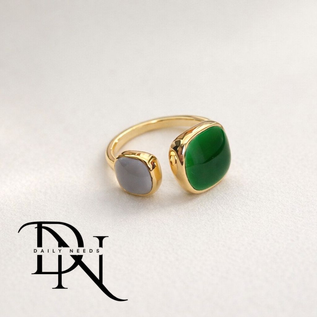 Emerald Open Ring for Women & Men | Minimalist Geometric Adjustable Alloy Ring | European & American Trend Jewelry Spring 2025_img_12