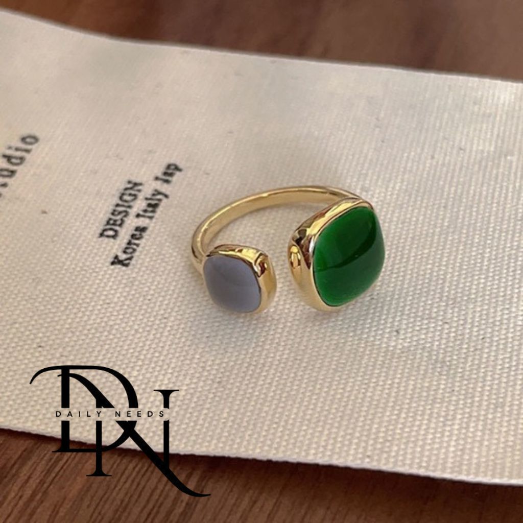 Emerald Open Ring for Women & Men | Minimalist Geometric Adjustable Alloy Ring | European & American Trend Jewelry Spring 2025_img_14