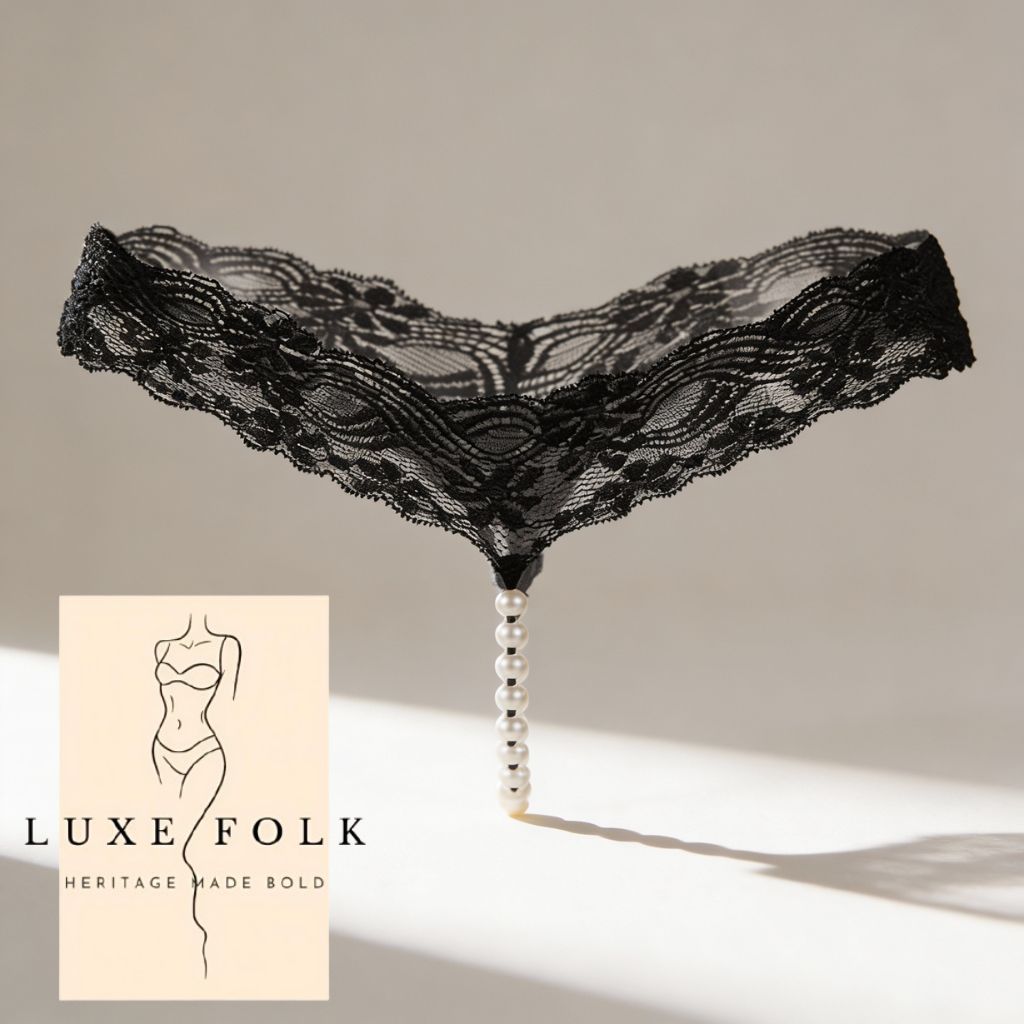 Sexy Pearl Lace G-String Panty for Women | Transparent Free Crotch Thong | One Size Fit | Pearl Black Lingerie