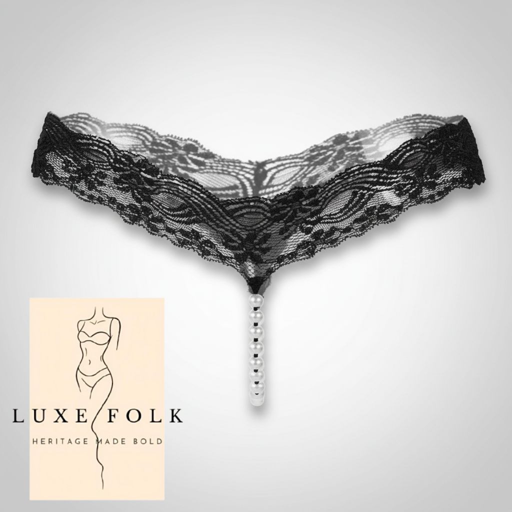 Sexy Pearl Lace G-String Panty for Women | Transparent Free Crotch Thong | One Size Fit | Pearl Black Lingerie_img_2