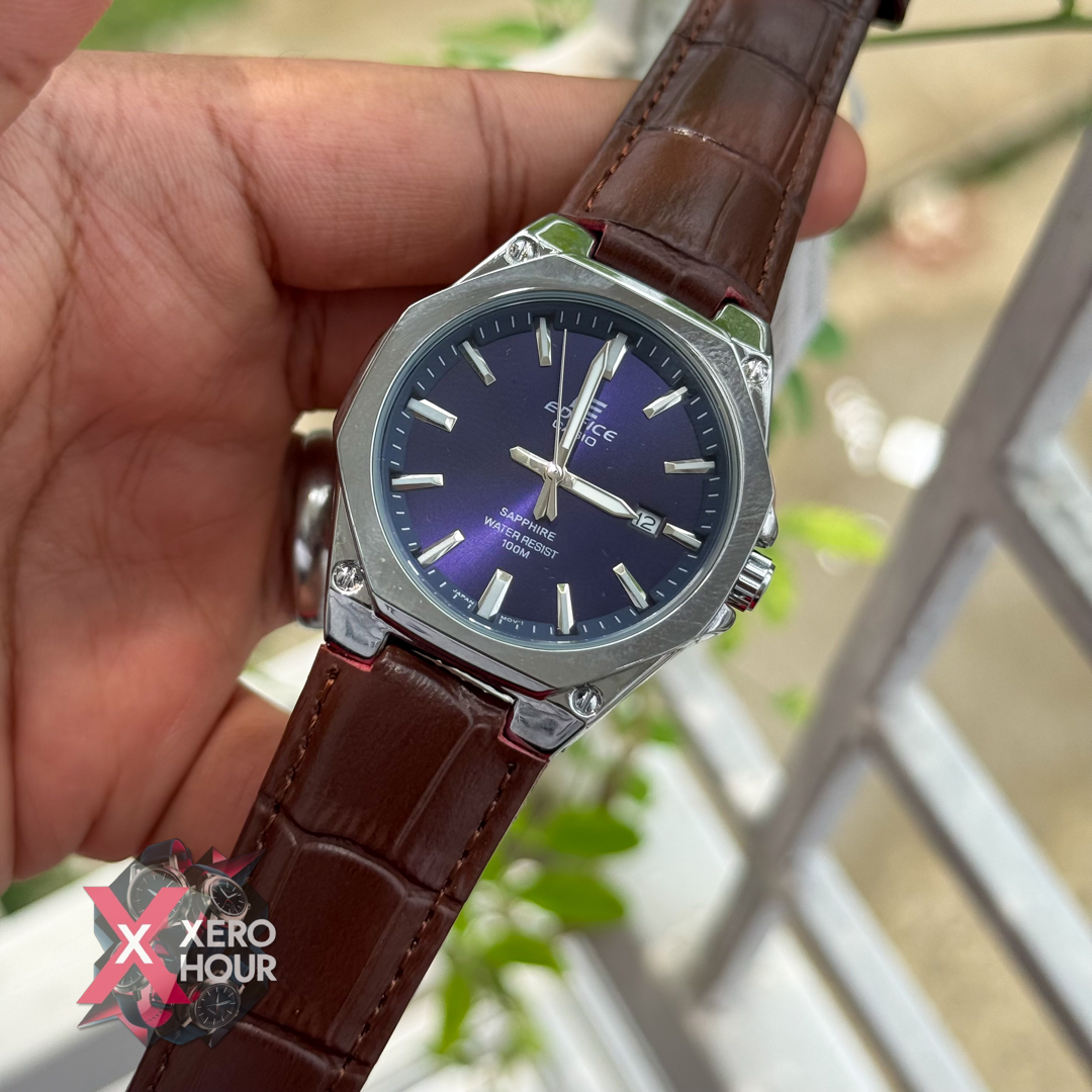 Edifice AA Grade | Leather Belt Plain Dial | Brown Belt Blue Dial