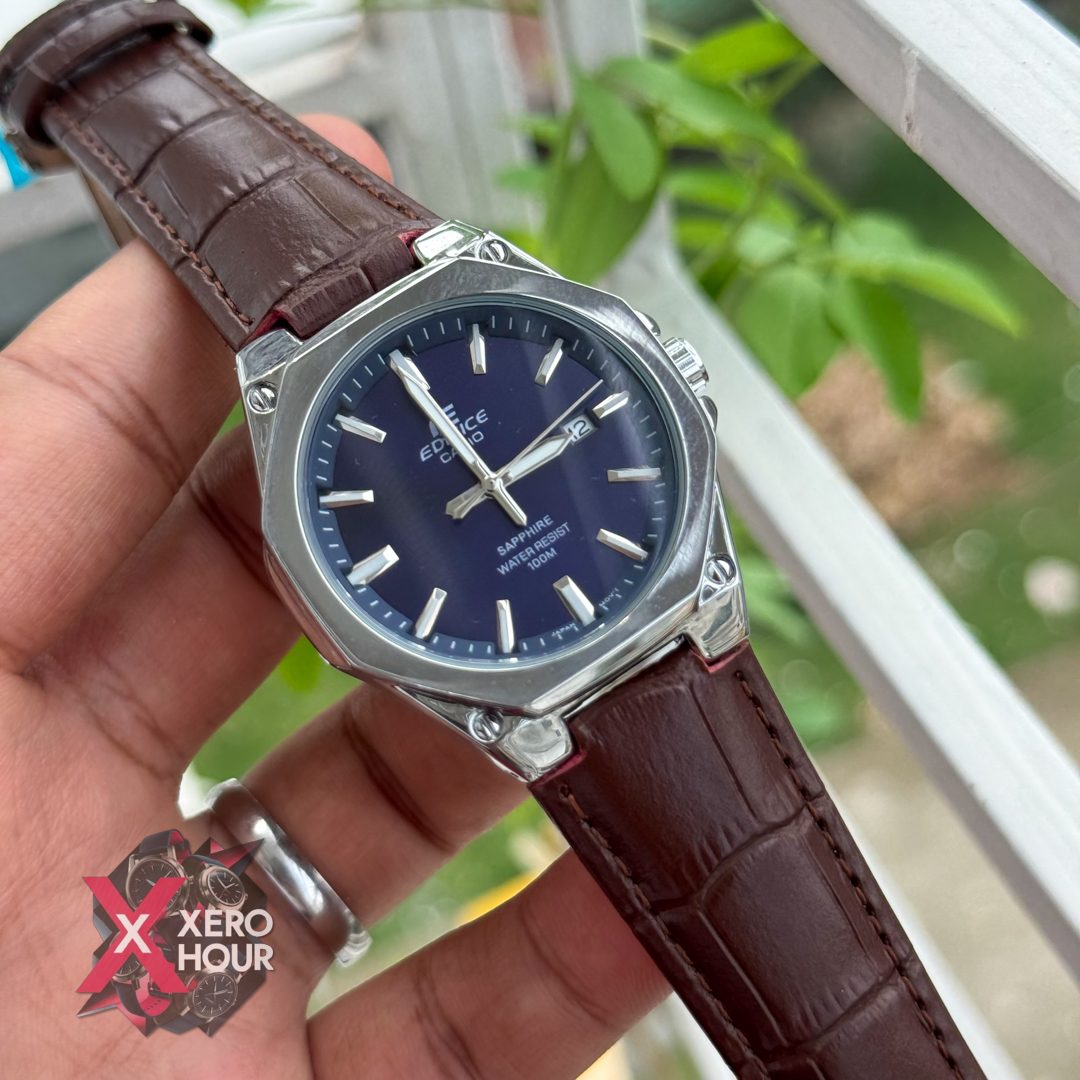 Edifice AA Grade | Leather Belt Plain Dial | Brown Belt Blue Dial_img_1
