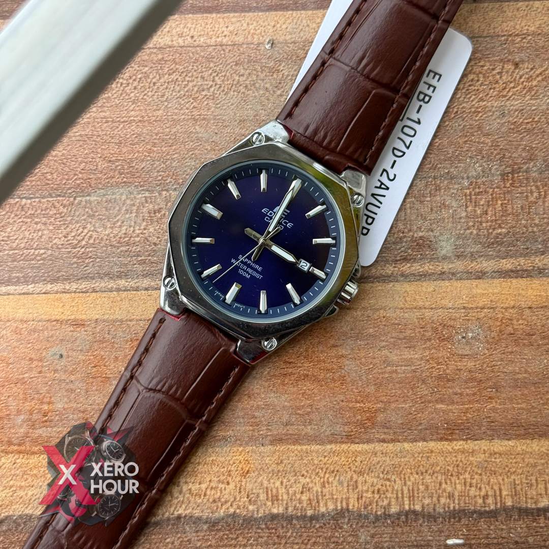 Edifice AA Grade | Leather Belt Plain Dial | Brown Belt Blue Dial_img_4