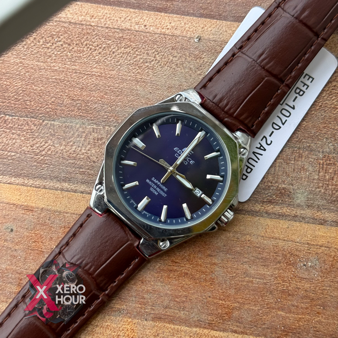 Edifice AA Grade | Leather Belt Plain Dial | Brown Belt Blue Dial_img_5