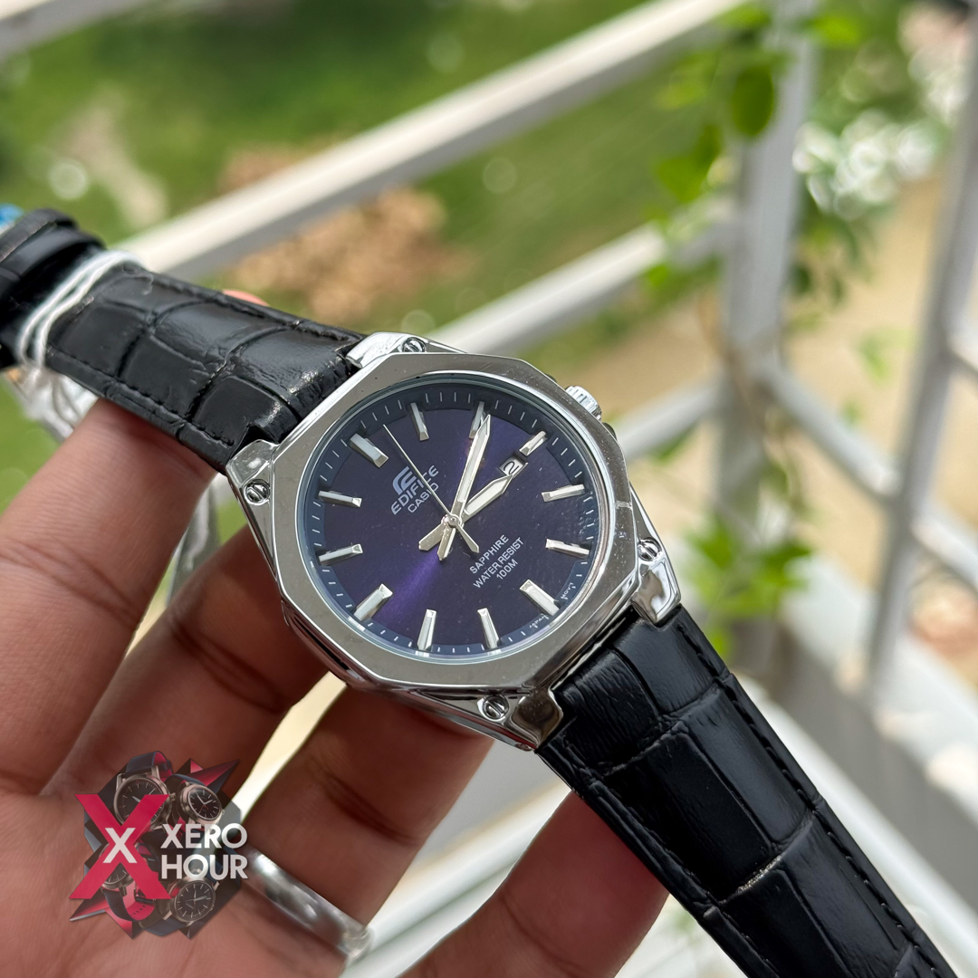 Edifice AA Grade | Leather Belt Plain Dial | Black belt Blue Dial_img_3