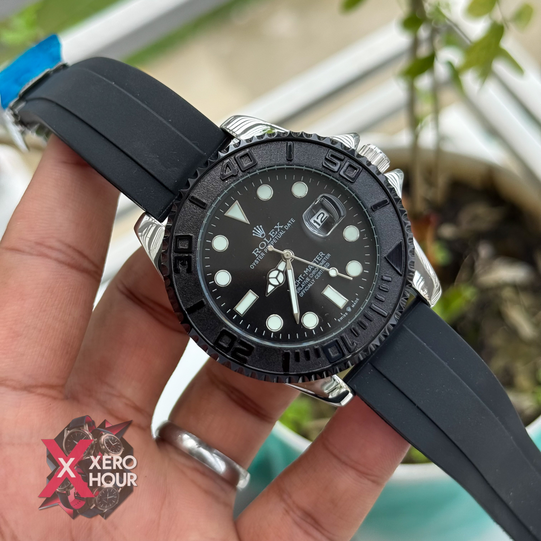Rolex Yacth Master Silver Black Dial | Silicon Strap_img_3